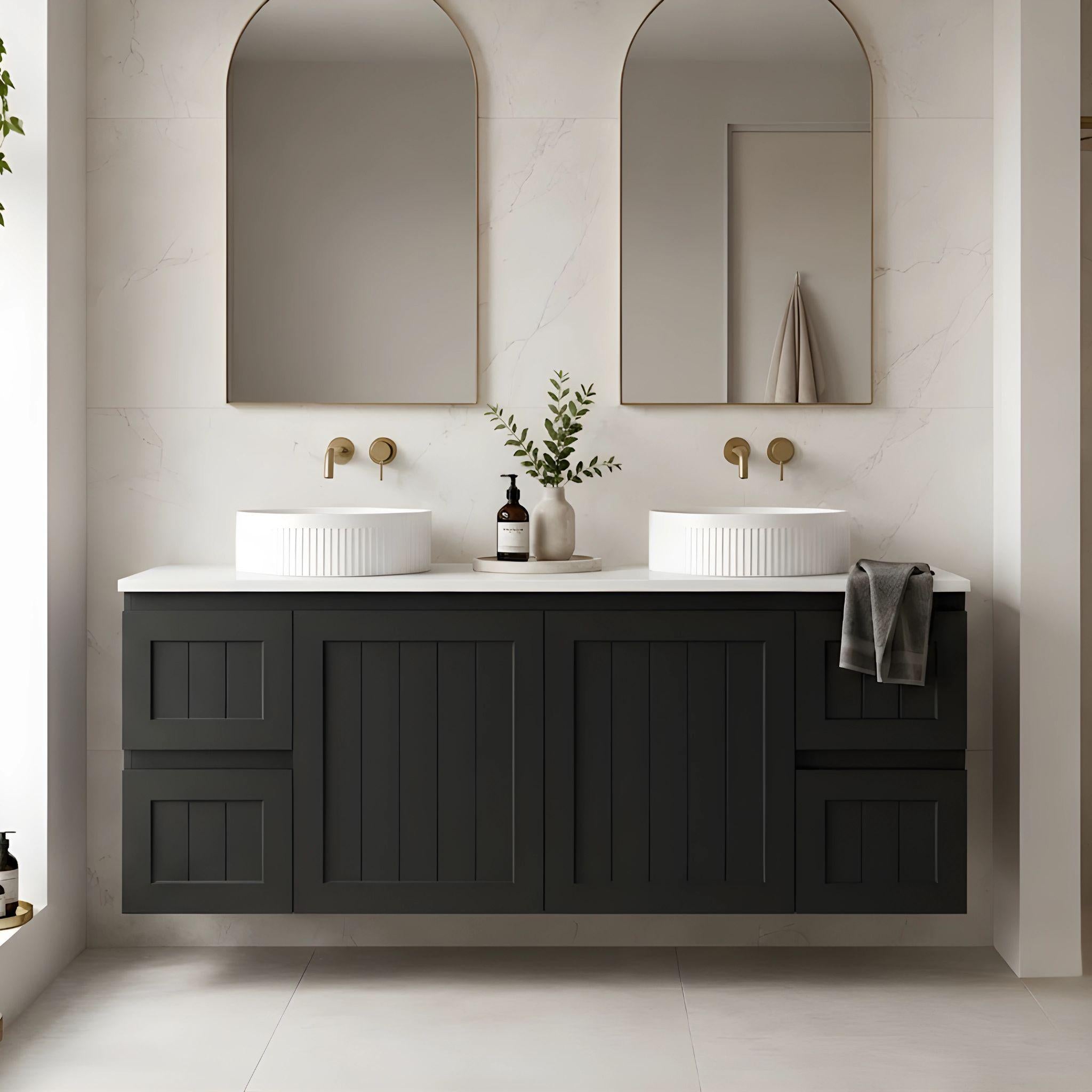 LUKKA ARCHILL FEDERATION MATTE BLACK 1500MM DOUBLE BOWL WALL HUNG VANITY