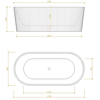 LUKKA AGENA FLUTED FREESTANDING BATHTUB MATTE BLACK 1700MM