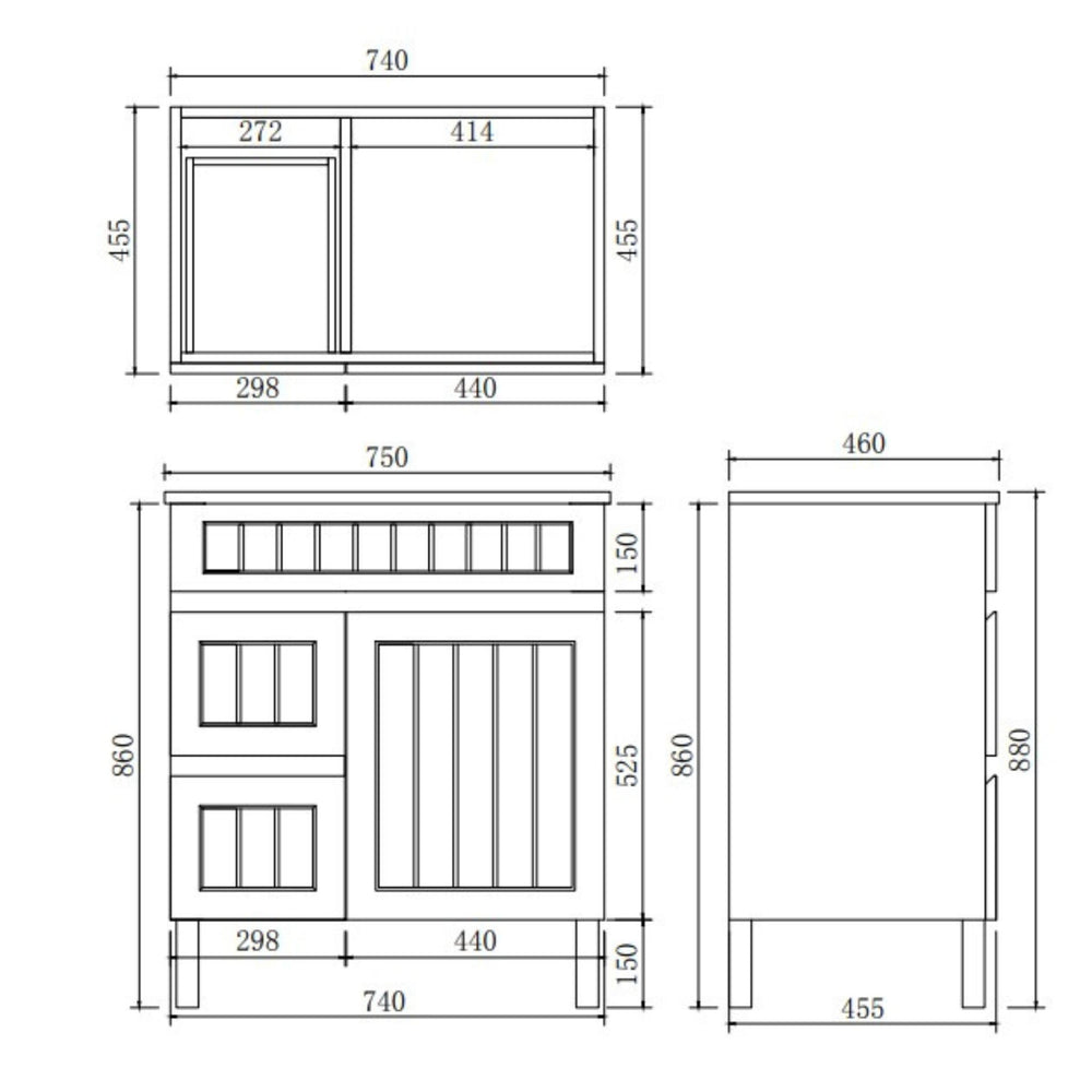 LUKKA ARCHILL FEDERATION BLACK 750MM SINGLE BOWL FLOOR STANDING VANITY (AVAILABLE IN LEFT AND RIGHT HAND DRAWER)