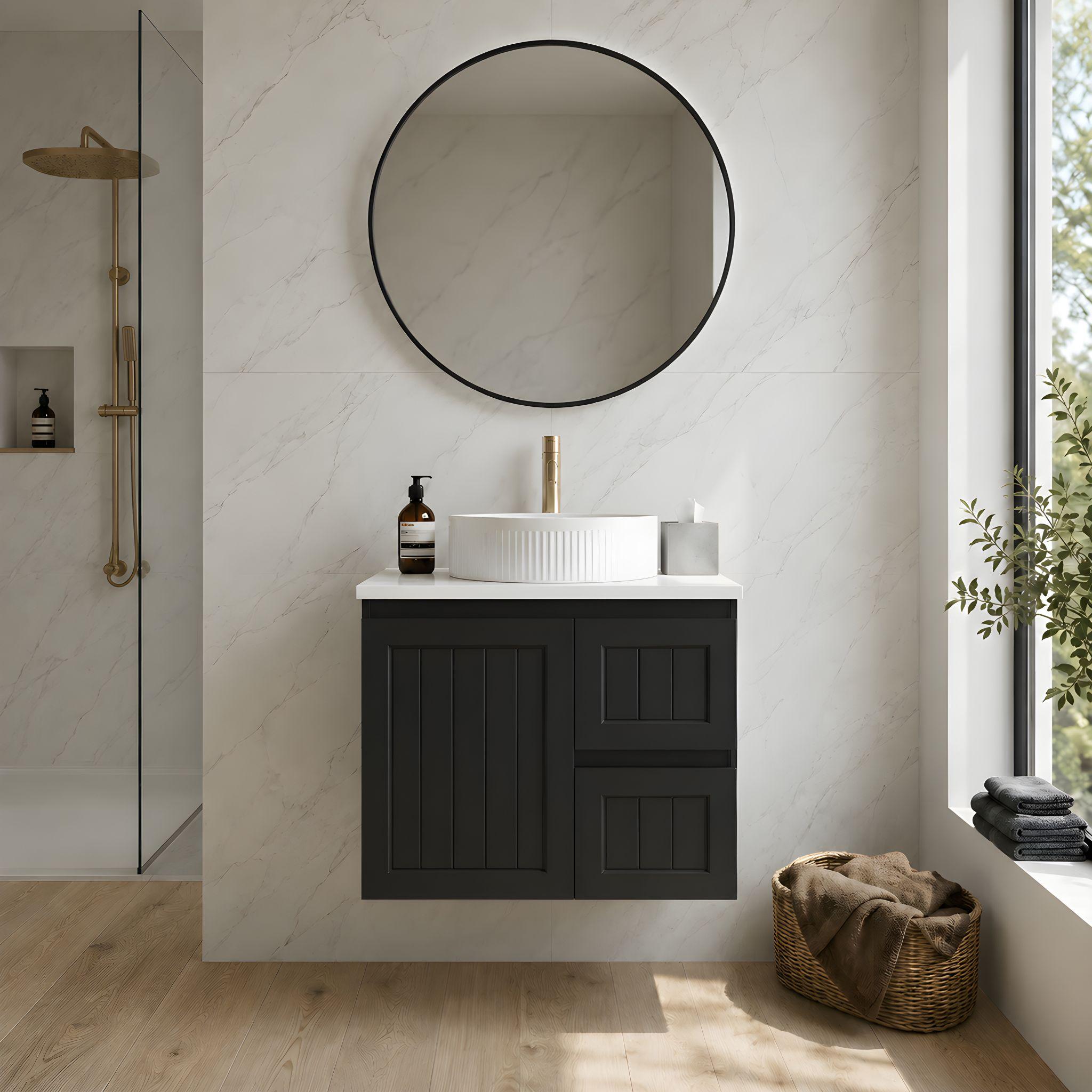 LUKKA ARCHILL FEDERATION BLACK 750MM SINGLE BOWL WALL HUNG VANITY (AVAILABLE IN LEFT AND RIGHT HAND DRAWER)