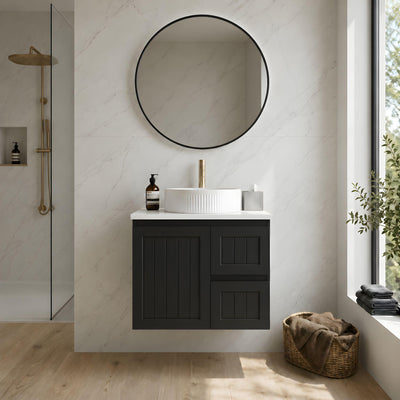 LUKKA ARCHILL FEDERATION BLACK 750MM SINGLE BOWL WALL HUNG VANITY (AVAILABLE IN LEFT AND RIGHT HAND DRAWER)
