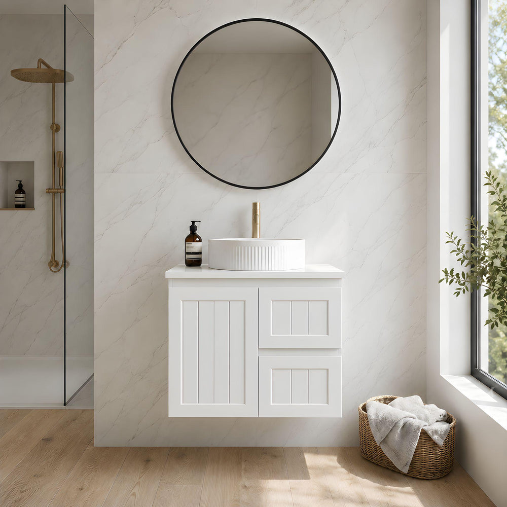 LUKKA ARCHILL FEDERATION WHITE 750MM SINGLE BOWL WALL HUNG VANITY (AVAILABLE IN LEFT AND RIGHT HAND DRAWER)