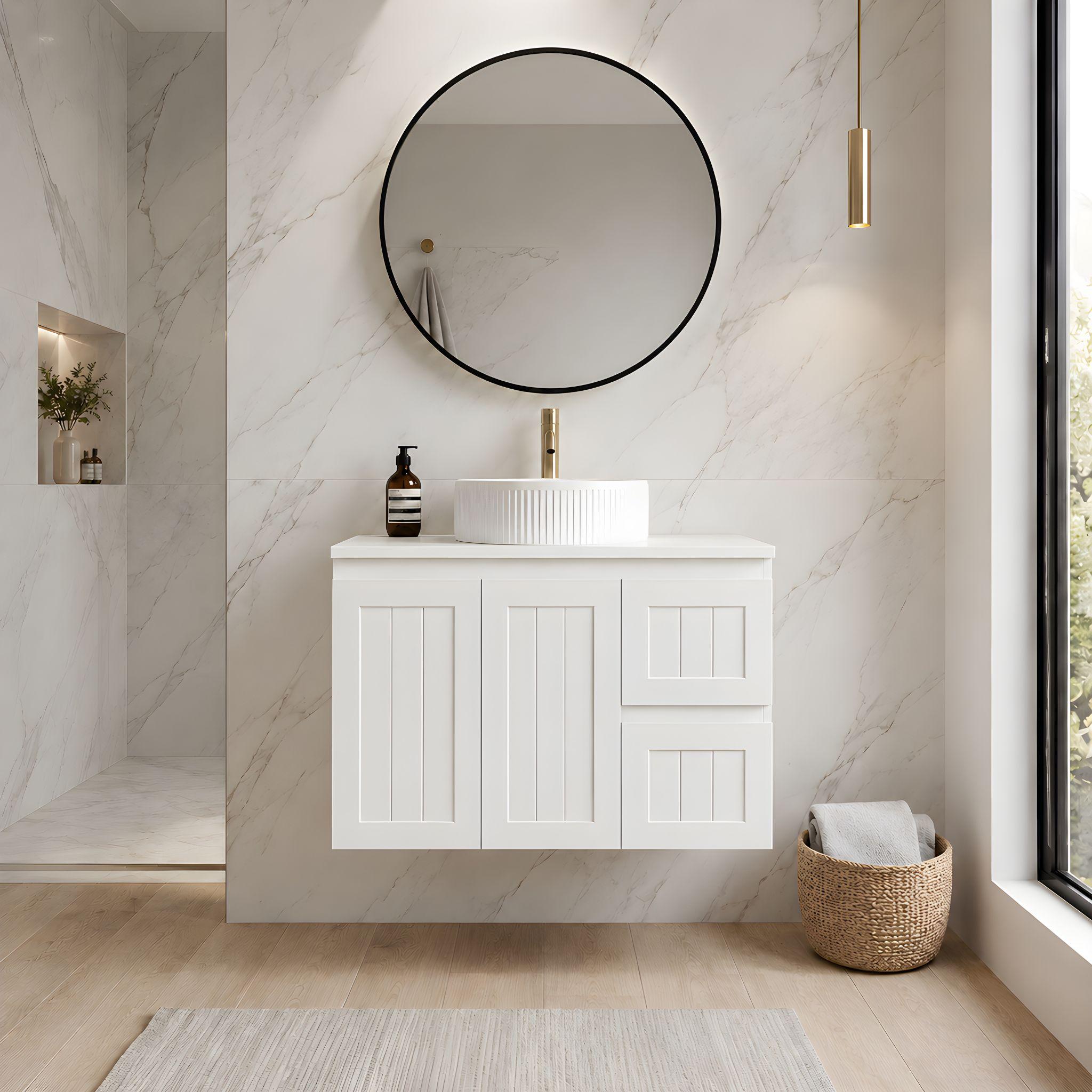 LUKKA ARCHILL FEDERATION MATTE WHITE 900MM SINGLE BOWL WALL HUNG VANITY (AVAILABLE IN LEFT AND RIGHT HAND DRAWER)