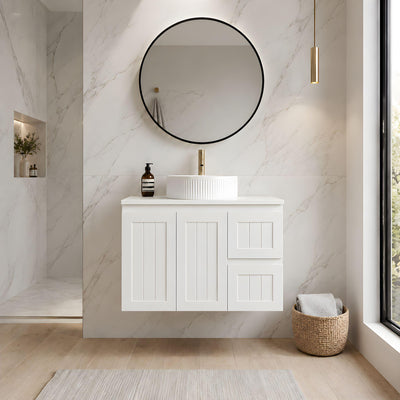 LUKKA ARCHILL FEDERATION MATTE WHITE 900MM SINGLE BOWL WALL HUNG VANITY (AVAILABLE IN LEFT AND RIGHT HAND DRAWER)
