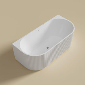 LUKKA BINGIE FLUTED SKIRT BACK TO WALL BATHTUB OVERFLOW GLOSS WHITE (AVAILABLE IN 1500MM AND 1700MM)