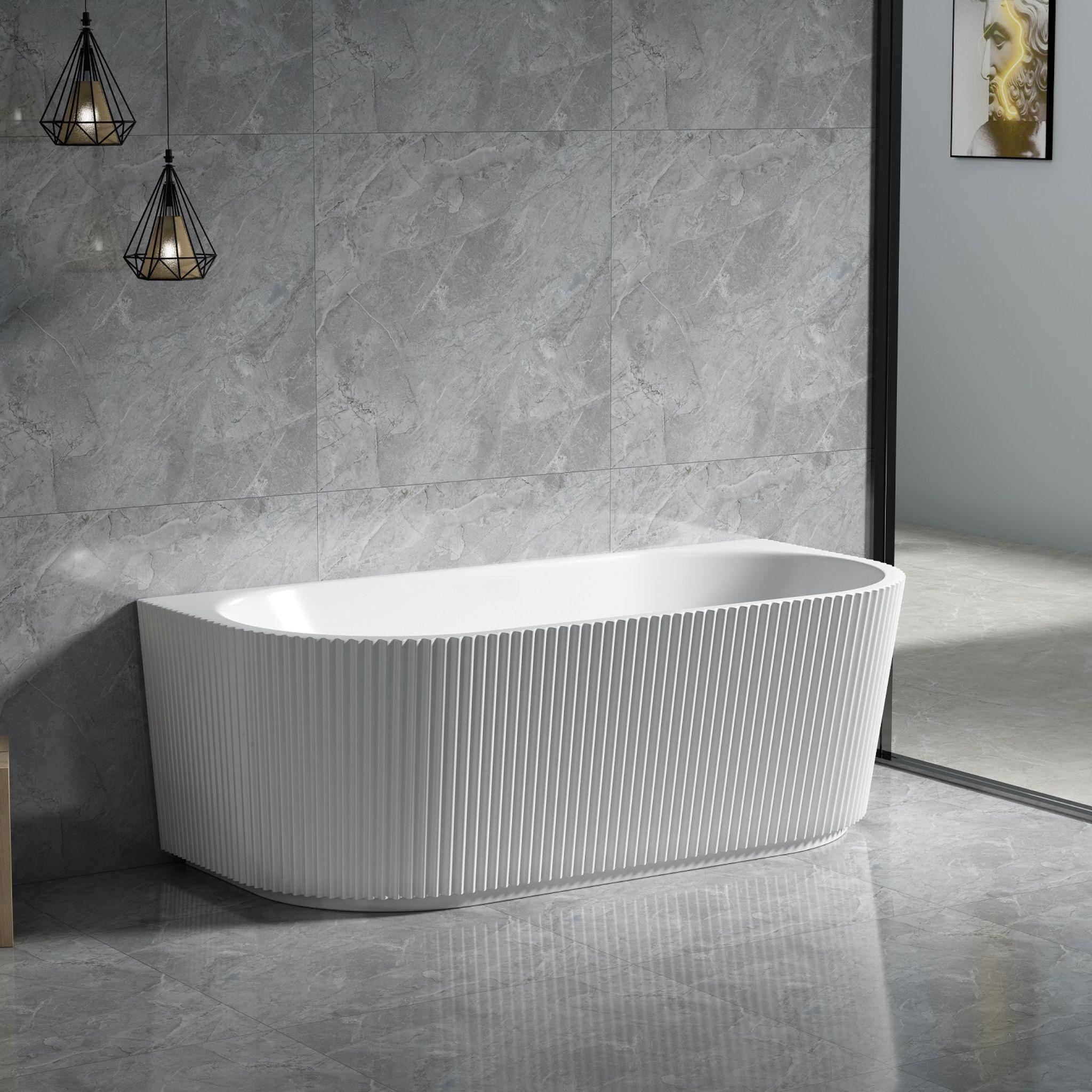 LUKKA BINGIE FLUTED SKIRT BACK TO WALL BATHTUB GLOSS WHITE (AVAILABLE IN 1500MM AND 1700MM)
