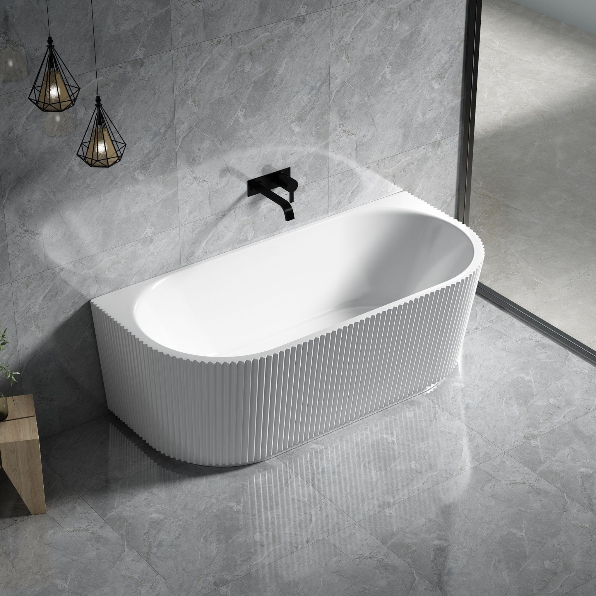 LUKKA BINGIE FLUTED SKIRT BACK TO WALL BATHTUB GLOSS WHITE (AVAILABLE IN 1500MM AND 1700MM)