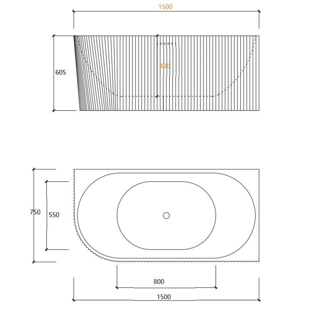 LUKKA BINGE FLUTED FREESTANDING RIGHT CORNER BATHTUB GLOSS WHITE (AVAILABLE IN 1500MM AND 1700MM)