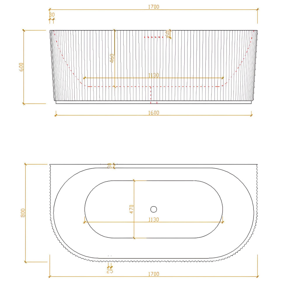 LUKKA BINGIE FLUTED SKIRT BACK TO WALL BATHTUB MATTE WHITE (AVAILABLE IN 1500MM AND 1700MM)