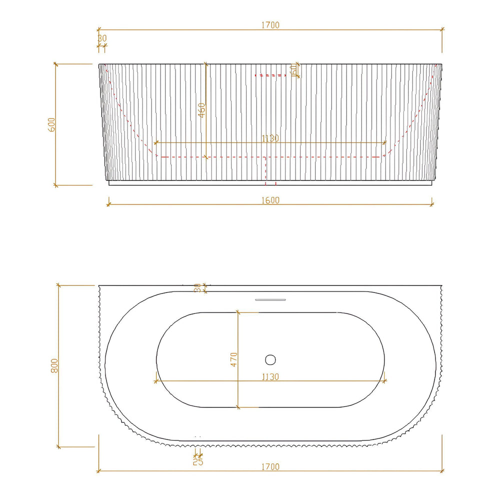 LUKKA BINGIE FLUTED SKIRT BACK TO WALL BATHTUB OVERFLOW MATTE WHITE (AVAILABLE IN 1500MM AND 1700MM)