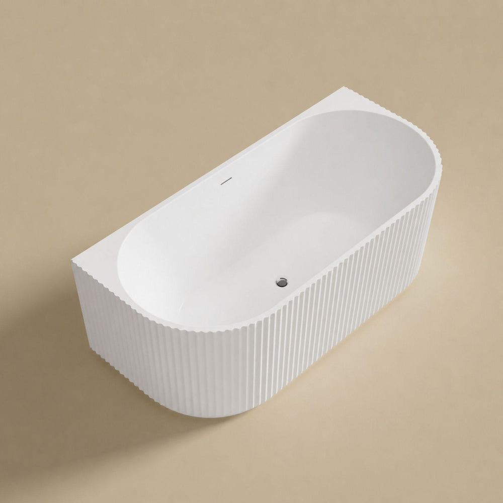 LUKKA BINGIE FLUTED SKIRT BACK TO WALL BATHTUB OVERFLOW MATTE WHITE (AVAILABLE IN 1500MM AND 1700MM)