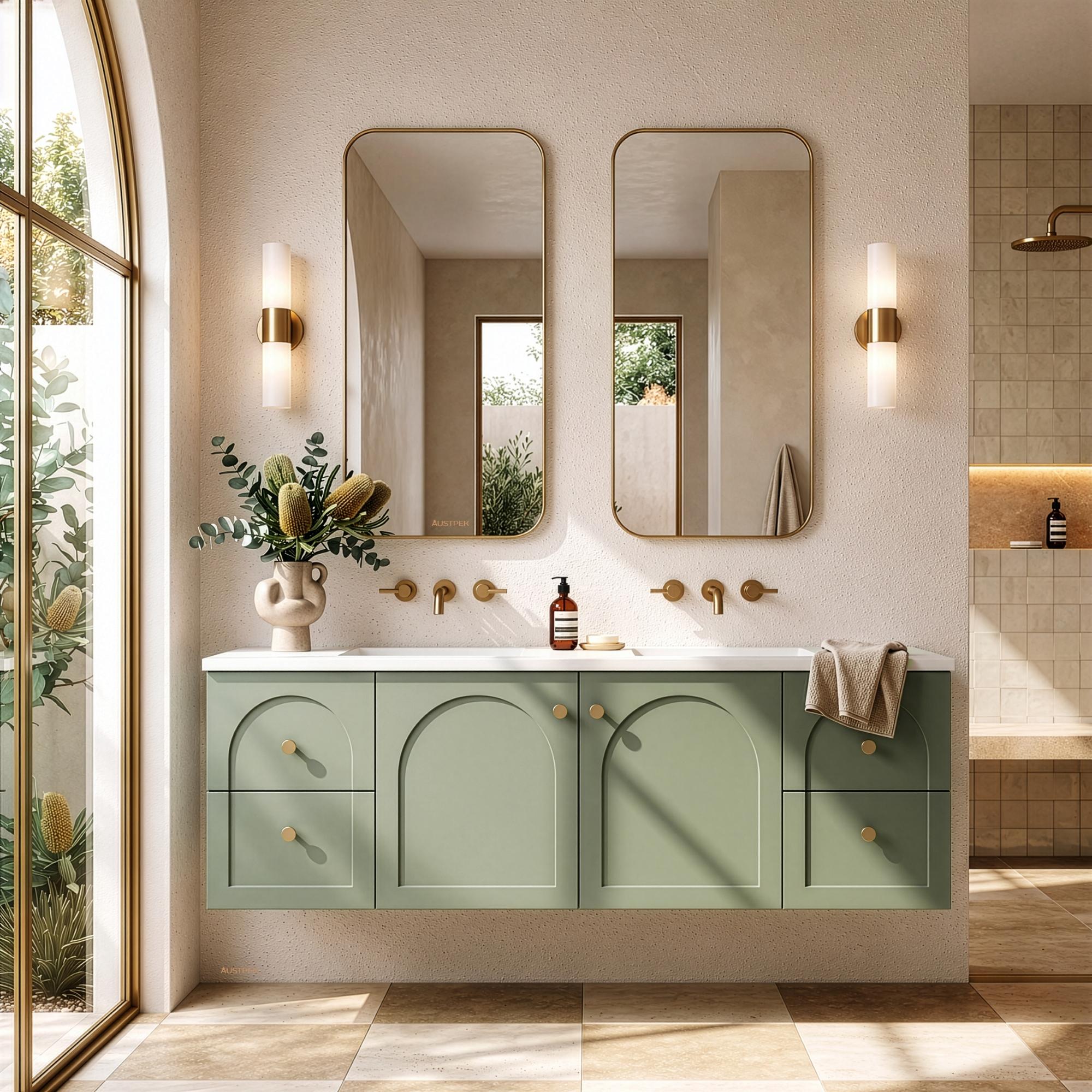 LUKKA CHESTER FEDERATION OLIVE GREEN 1500MM DOUBLE BOWL WALL HUNG VANITY