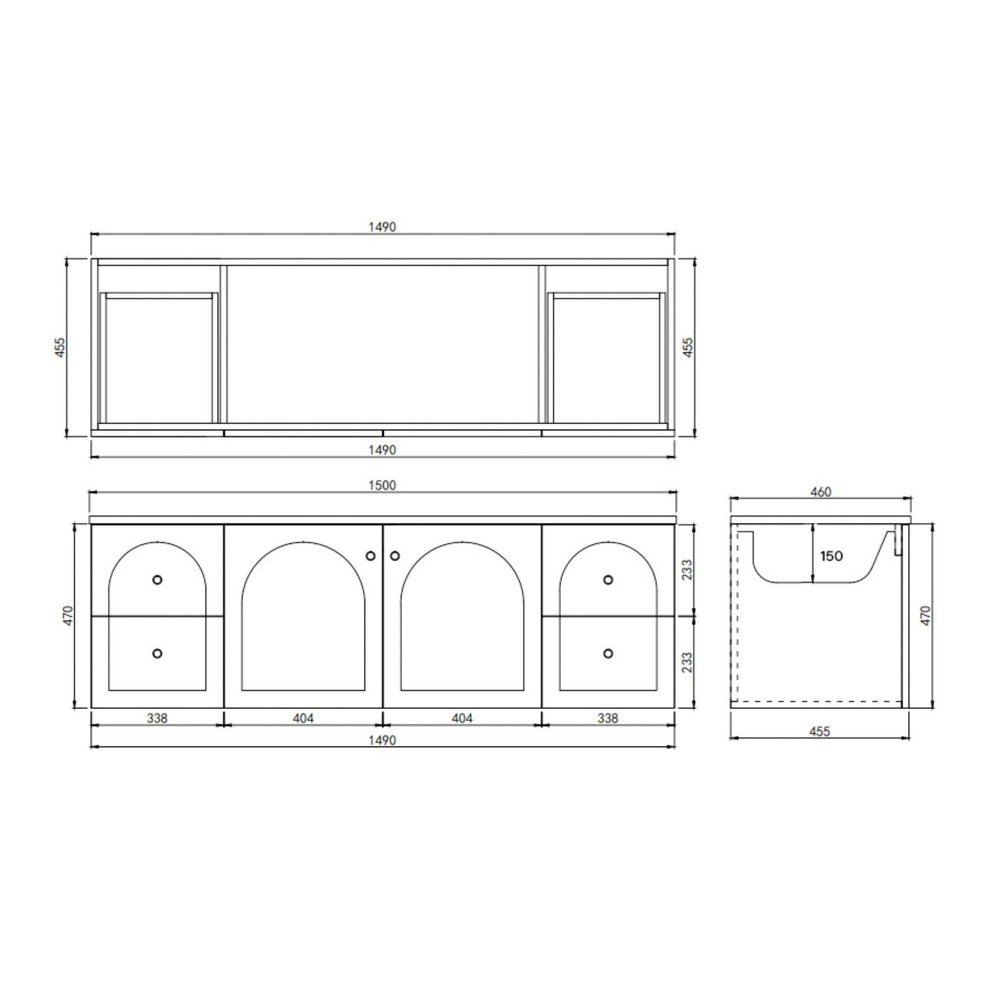 LUKKA CHESTER FEDERATION MATTE GREY 1500MM DOUBLE BOWL WALL HUNG VANITY