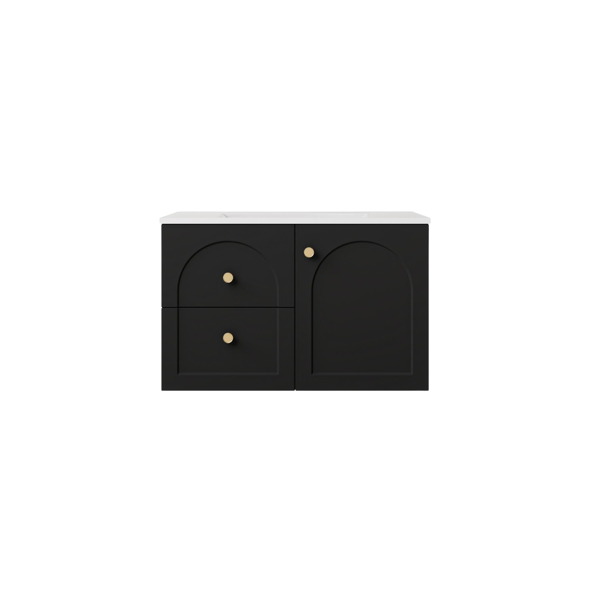 LUKKA CHESTER FEDERATION MATTE BLACK 750MM SINGLE BOWL WALL HUNG VANITY (AVAILABLE IN LEFT HAND DRAWER AND RIGHT HAND DRAWER)