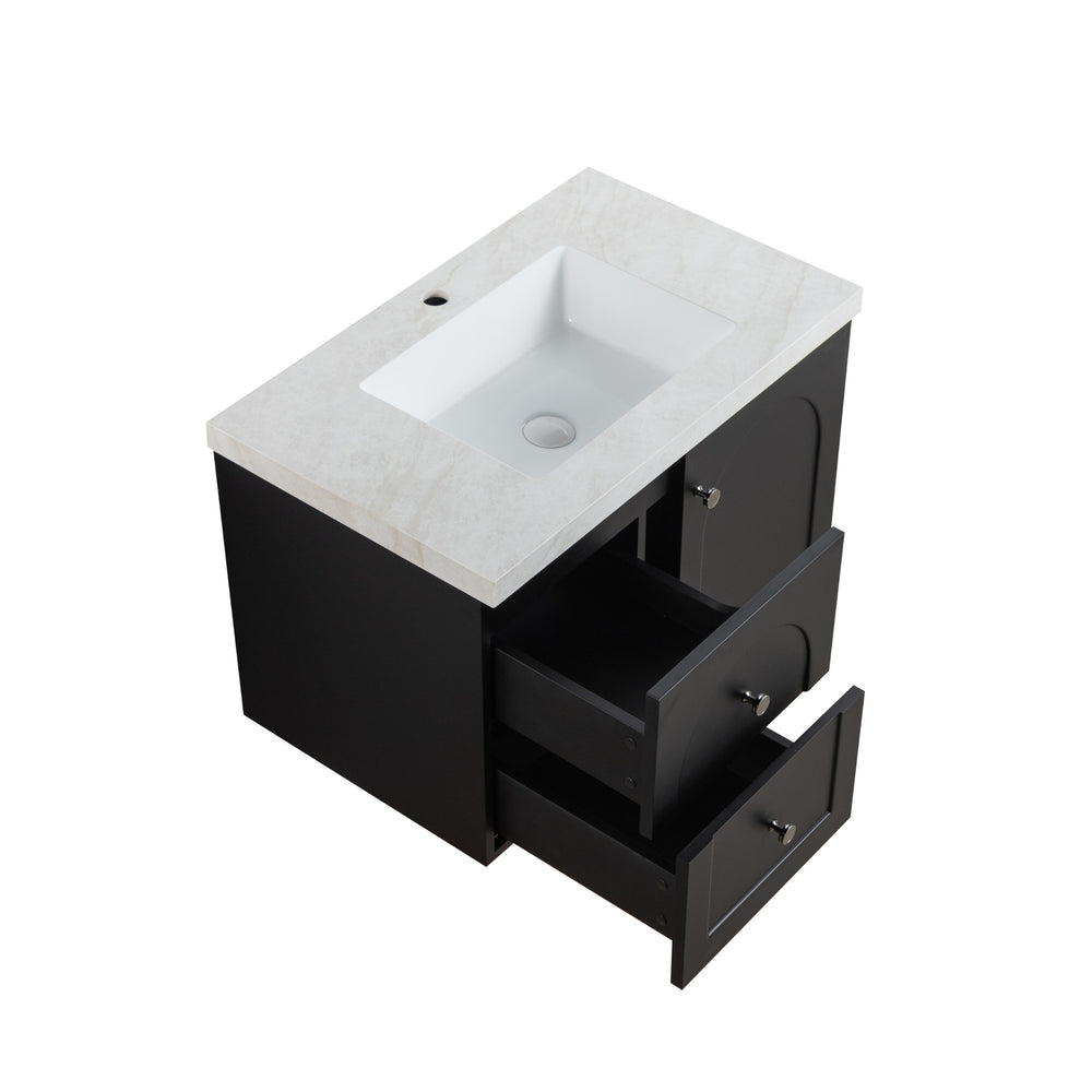 LUKKA CHESTER FEDERATION MATTE BLACK 750MM SINGLE BOWL WALL HUNG VANITY (AVAILABLE IN LEFT HAND DRAWER AND RIGHT HAND DRAWER)