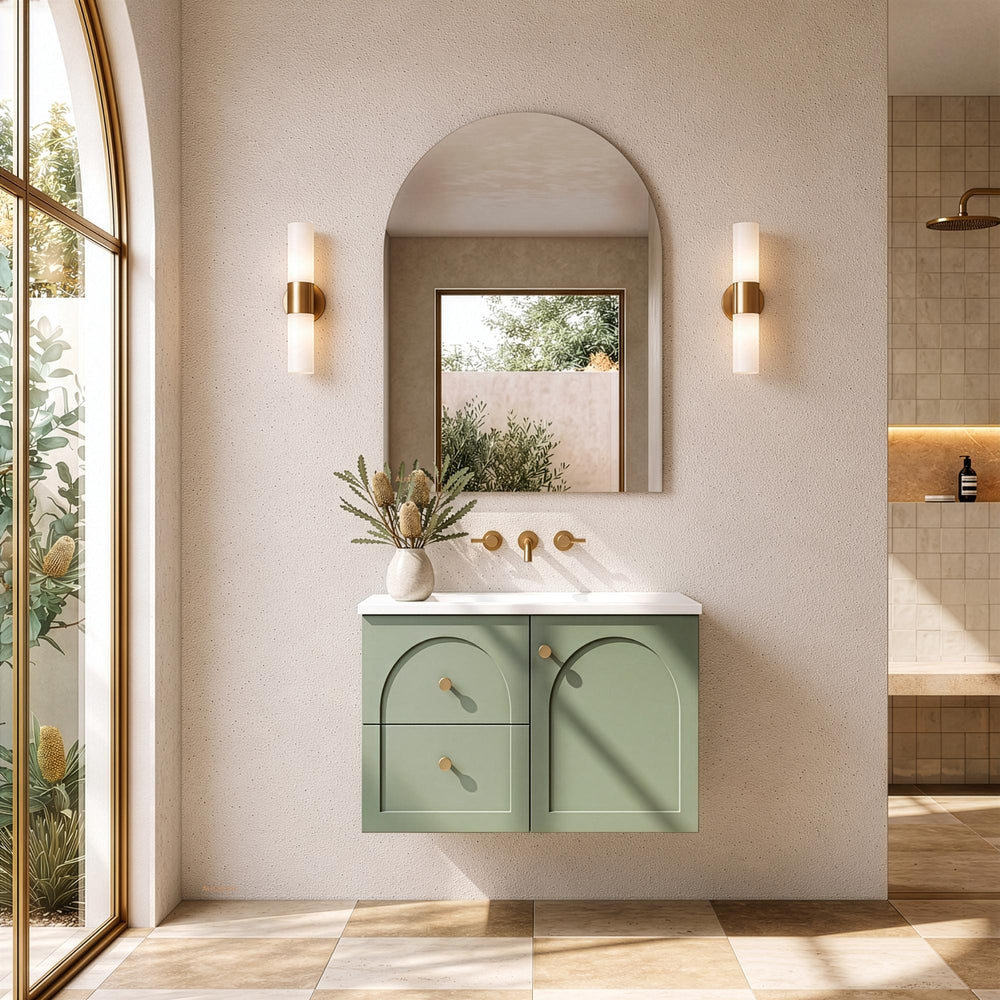 LUKKA CHESTER FEDERATION OLIVE GREEN 750MM SINGLE BOWL WALL HUNG VANITY (AVAILABLE IN LEFT HAND DRAWER AND RIGHT HAND DRAWER)