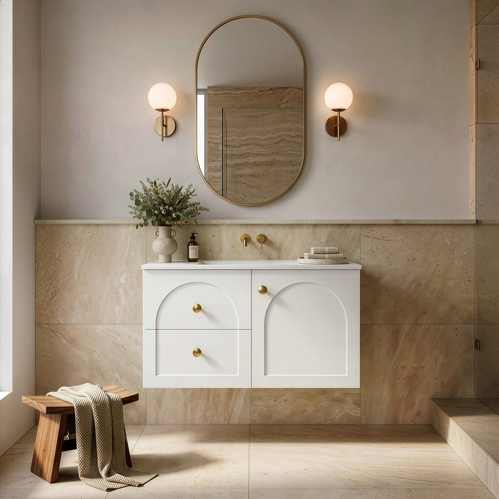 LUKKA CHESTER FEDERATION MATTE WHITE 750MM SINGLE BOWL WALL HUNG VANITY (AVAILABLE IN LEFT HAND DRAWER AND RIGHT HAND DRAWER)