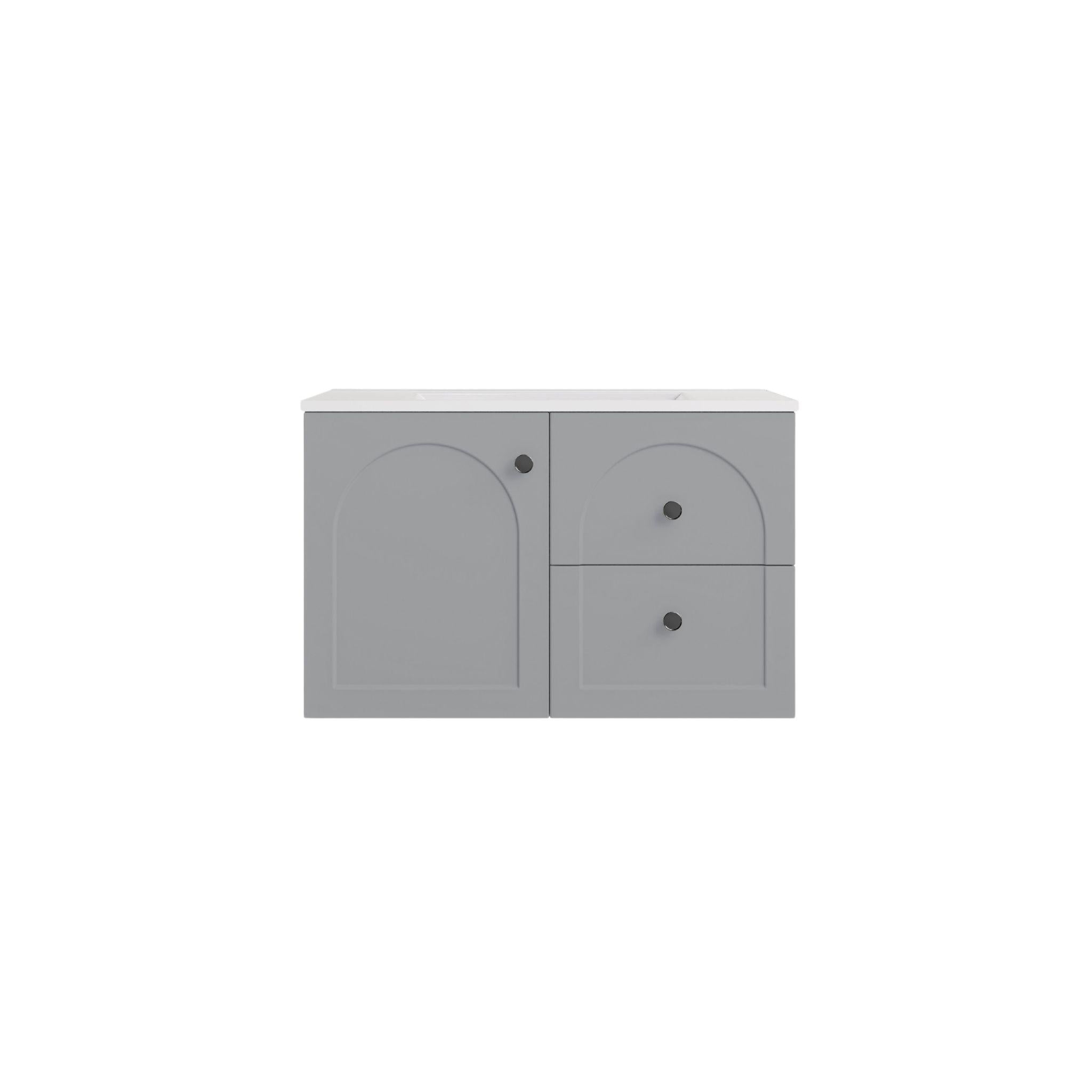 LUKKA CHESTER FEDERATION MATTE GREY 750MM SINGLE BOWL WALL HUNG VANITY (AVAILABLE IN LEFT HAND DRAWER AND RIGHT HAND DRAWER)