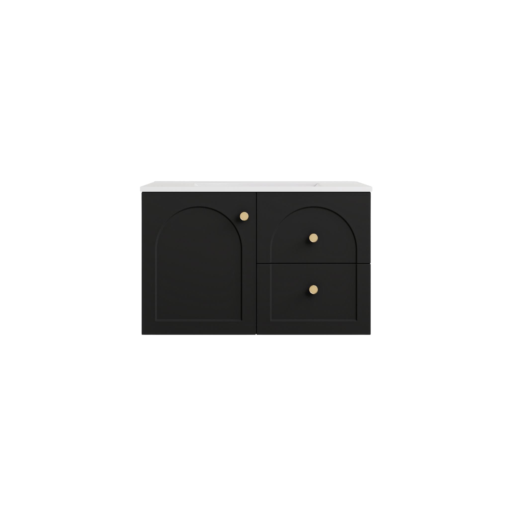 LUKKA CHESTER FEDERATION MATTE BLACK 750MM SINGLE BOWL WALL HUNG VANITY (AVAILABLE IN LEFT HAND DRAWER AND RIGHT HAND DRAWER)