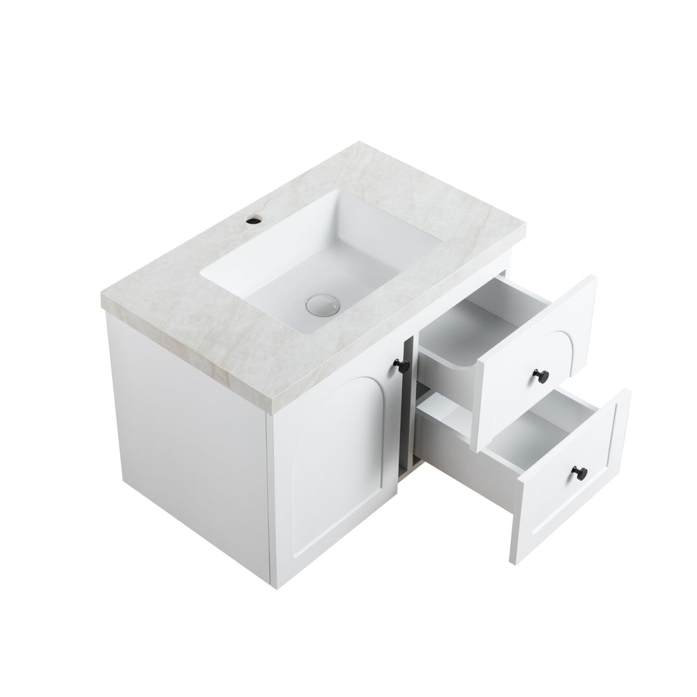 LUKKA CHESTER FEDERATION MATTE WHITE 750MM SINGLE BOWL WALL HUNG VANITY (AVAILABLE IN LEFT HAND DRAWER AND RIGHT HAND DRAWER)