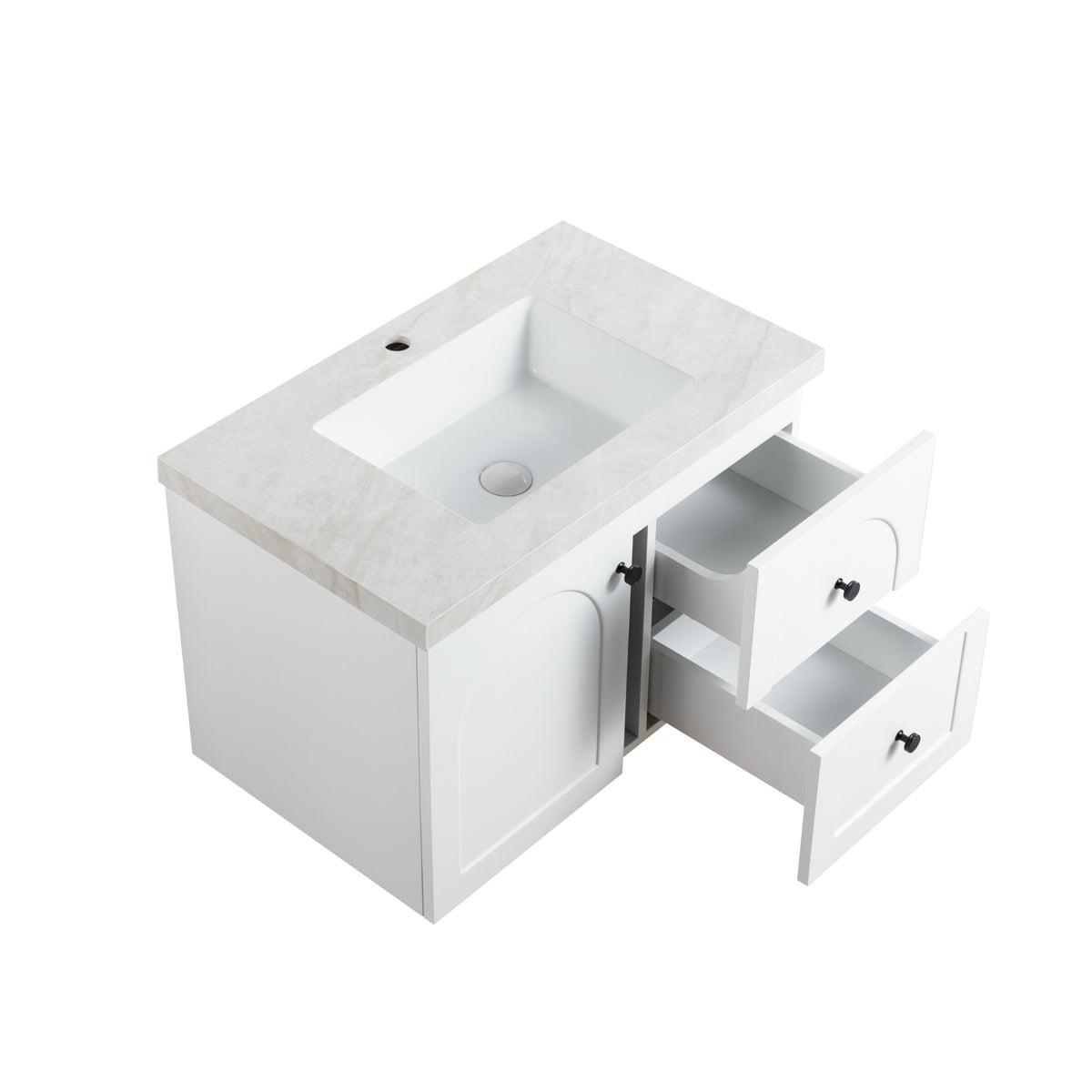 LUKKA CHESTER FEDERATION MATTE WHITE 750MM SINGLE BOWL WALL HUNG VANITY (AVAILABLE IN LEFT HAND DRAWER AND RIGHT HAND DRAWER)