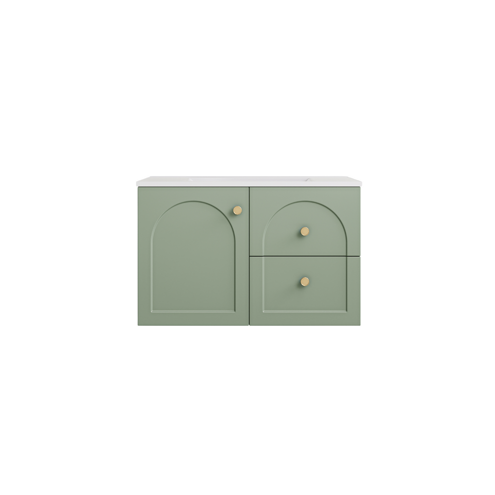 LUKKA CHESTER FEDERATION OLIVE GREEN 750MM SINGLE BOWL WALL HUNG VANITY (AVAILABLE IN LEFT HAND DRAWER AND RIGHT HAND DRAWER)