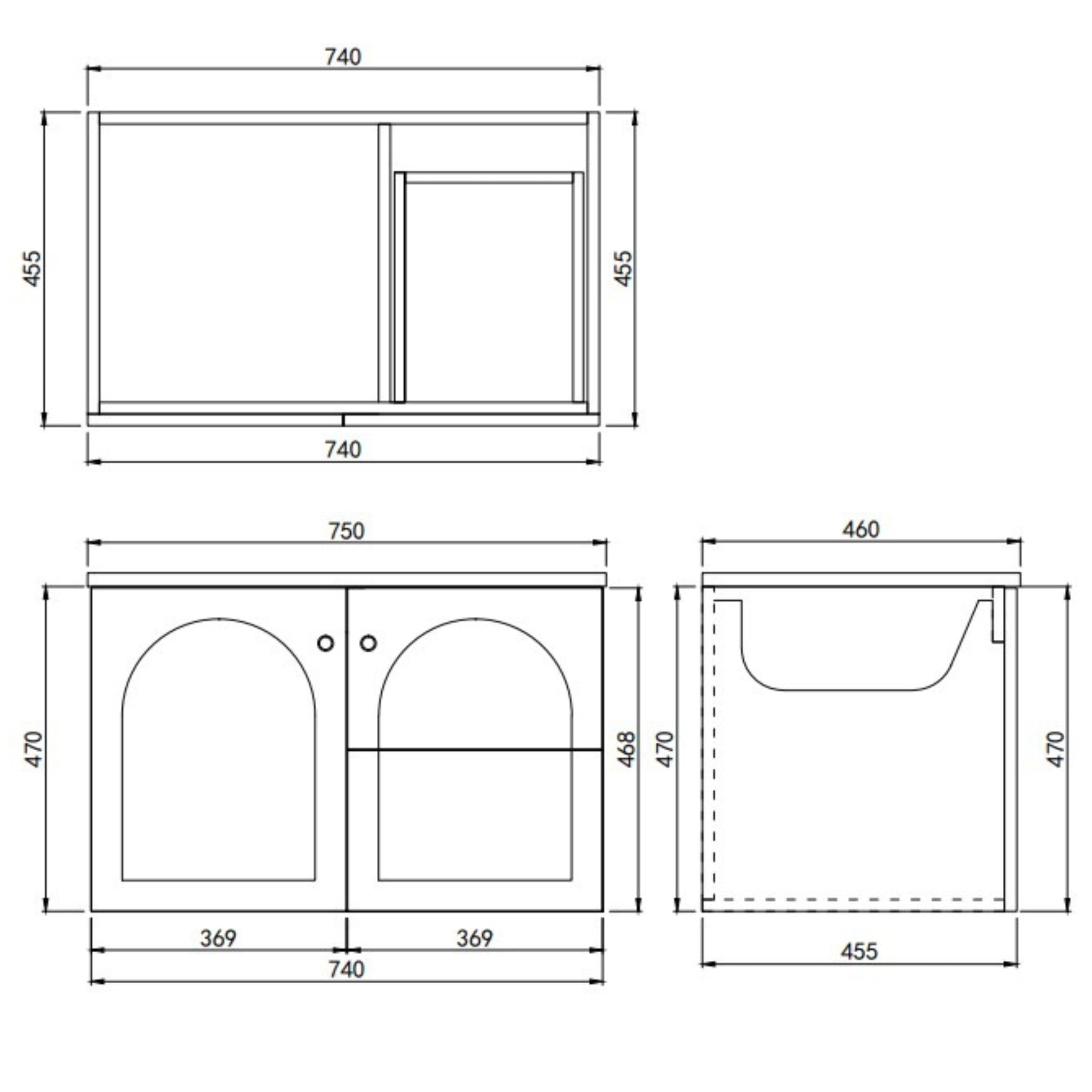 LUKKA CHESTER FEDERATION MATTE BLACK 750MM SINGLE BOWL WALL HUNG VANITY (AVAILABLE IN LEFT HAND DRAWER AND RIGHT HAND DRAWER)