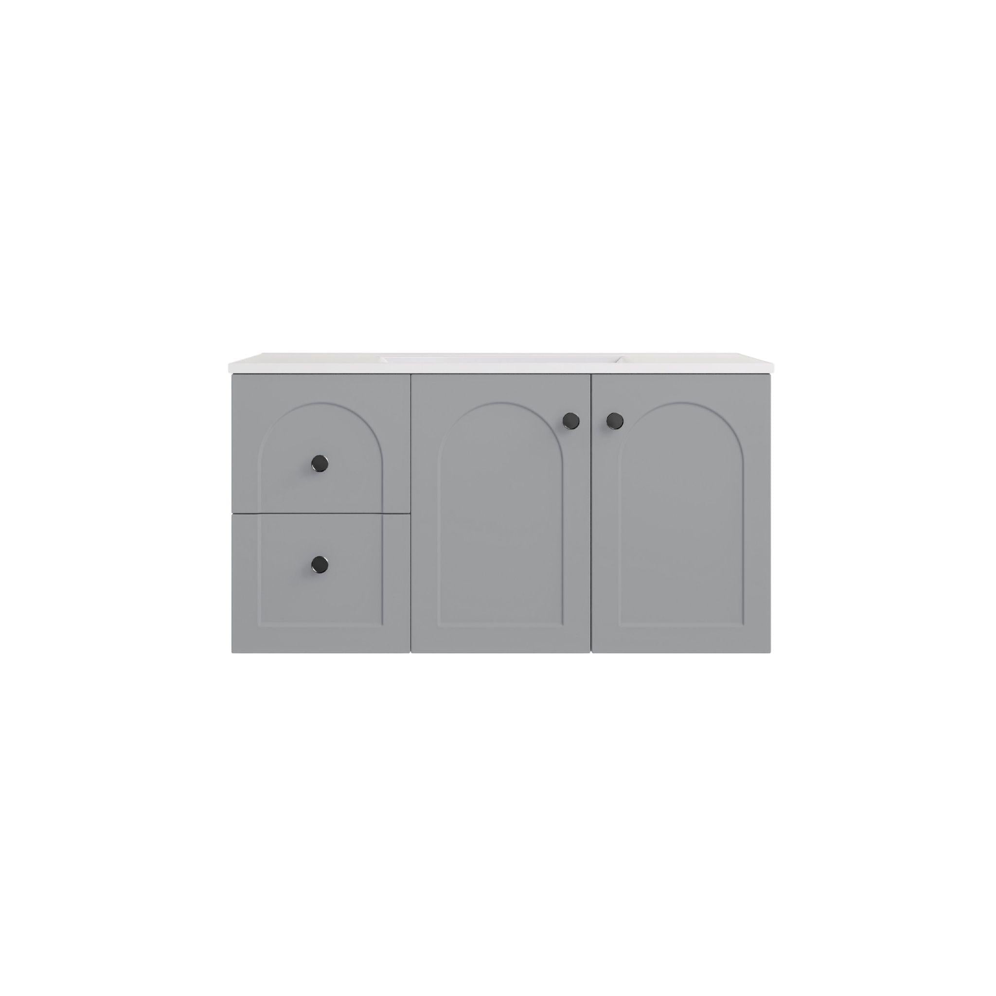 LUKKA CHESTER FEDERATION MATTE GREY 900MM SINGLE BOWL WALL HUNG VANITY (AVAILABLE IN LEFT HAND DRAWER AND RIGHT HAND DRAWER)