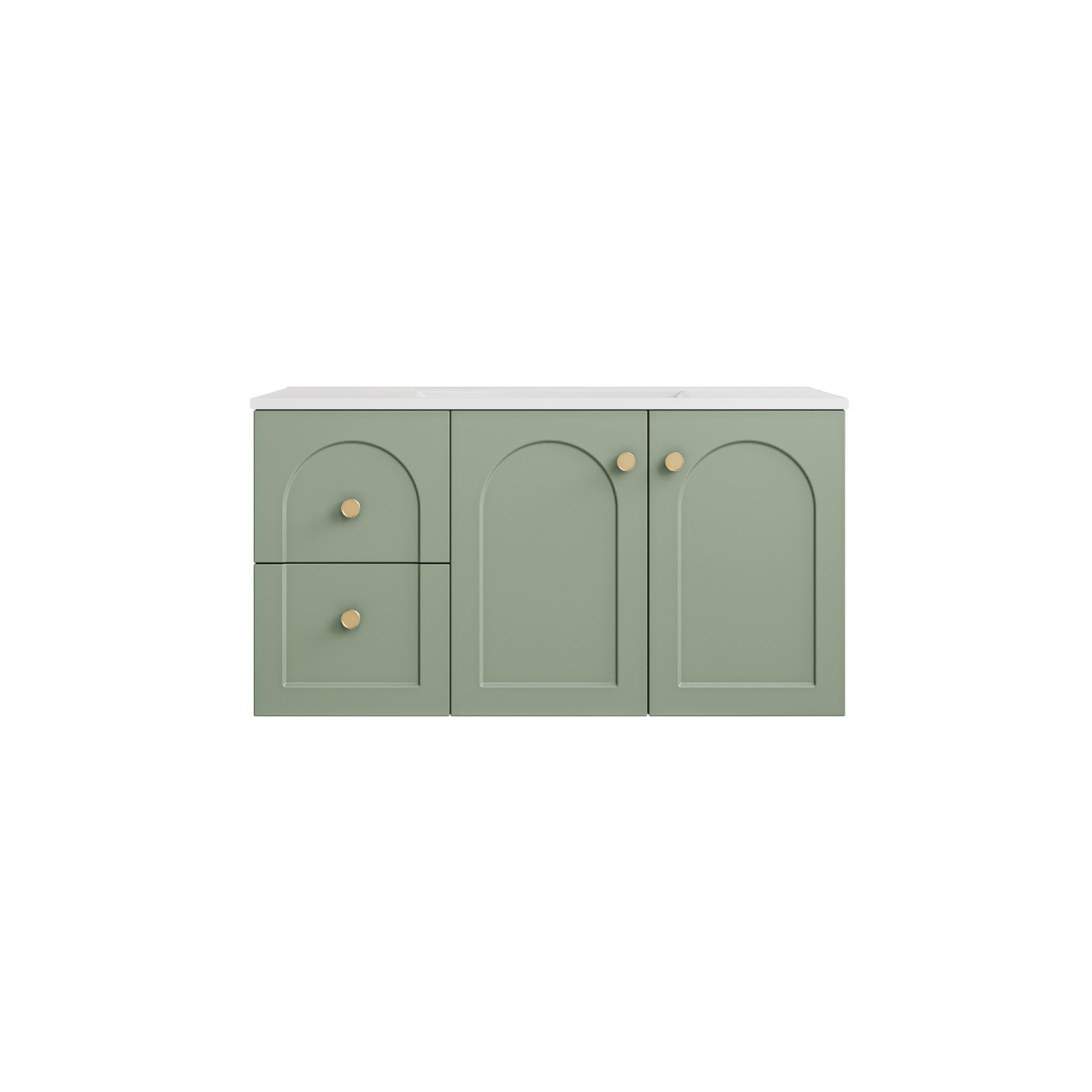 LUKKA CHESTER FEDERATION OLIVE GREEN 900MM SINGLE BOWL WALL HUNG VANITY (AVAILABLE IN LEFT HAND DRAWER AND RIGHT HAND DRAWER)