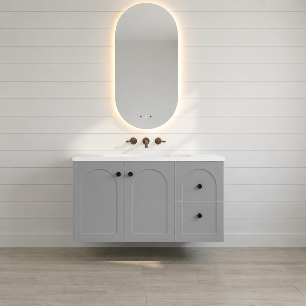 LUKKA CHESTER FEDERATION MATTE GREY 900MM SINGLE BOWL WALL HUNG VANITY (AVAILABLE IN LEFT HAND DRAWER AND RIGHT HAND DRAWER)