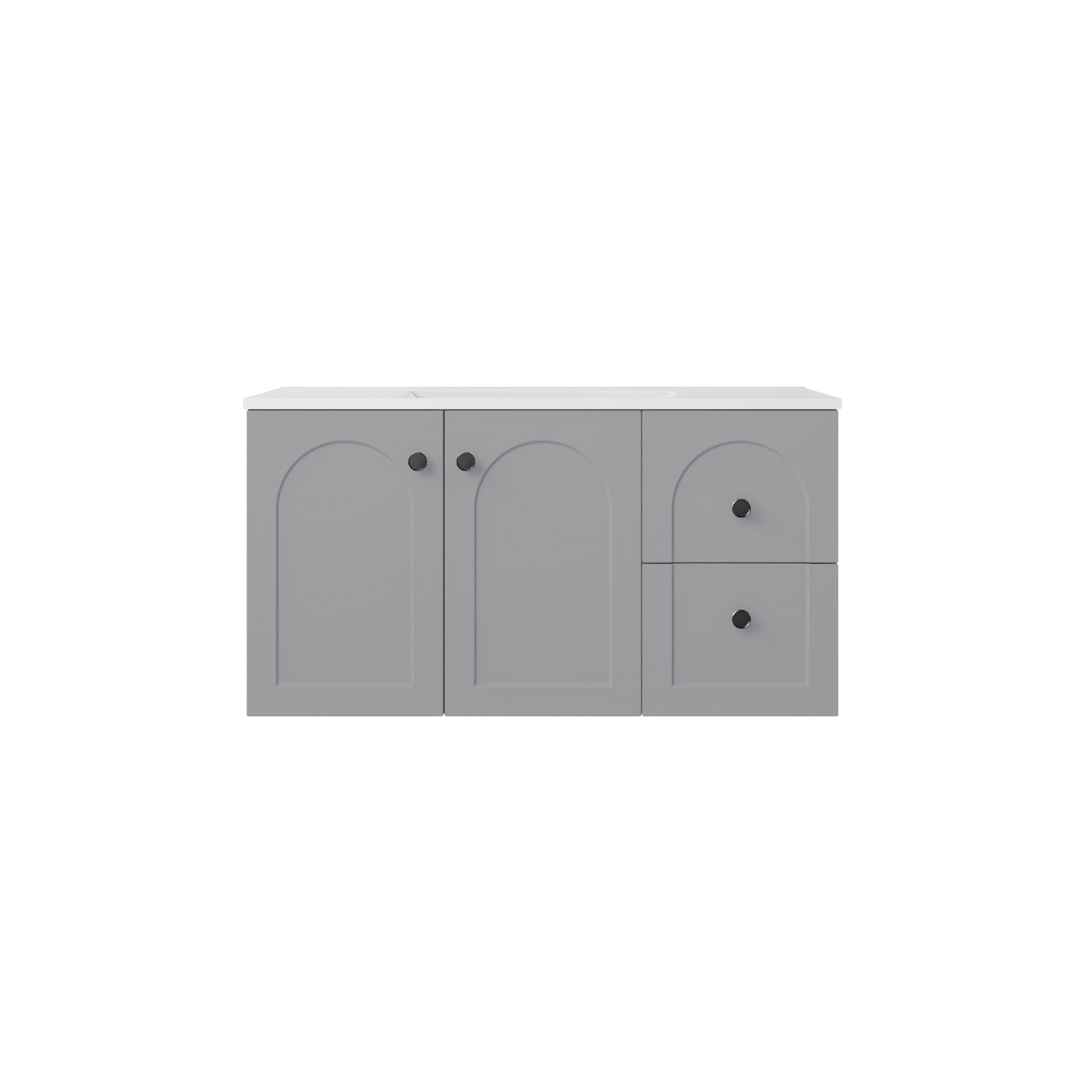 LUKKA CHESTER FEDERATION MATTE GREY 900MM SINGLE BOWL WALL HUNG VANITY (AVAILABLE IN LEFT HAND DRAWER AND RIGHT HAND DRAWER)
