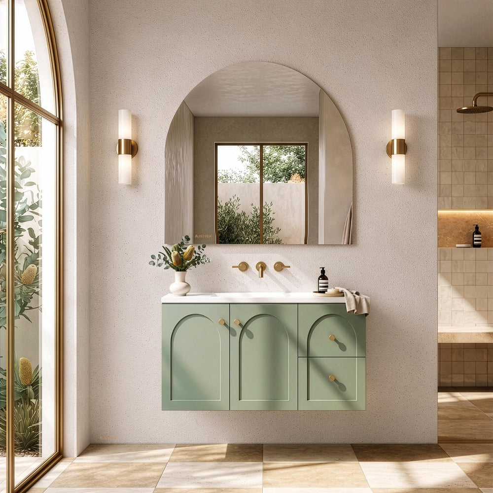 LUKKA CHESTER FEDERATION OLIVE GREEN 900MM SINGLE BOWL WALL HUNG VANITY (AVAILABLE IN LEFT HAND DRAWER AND RIGHT HAND DRAWER)