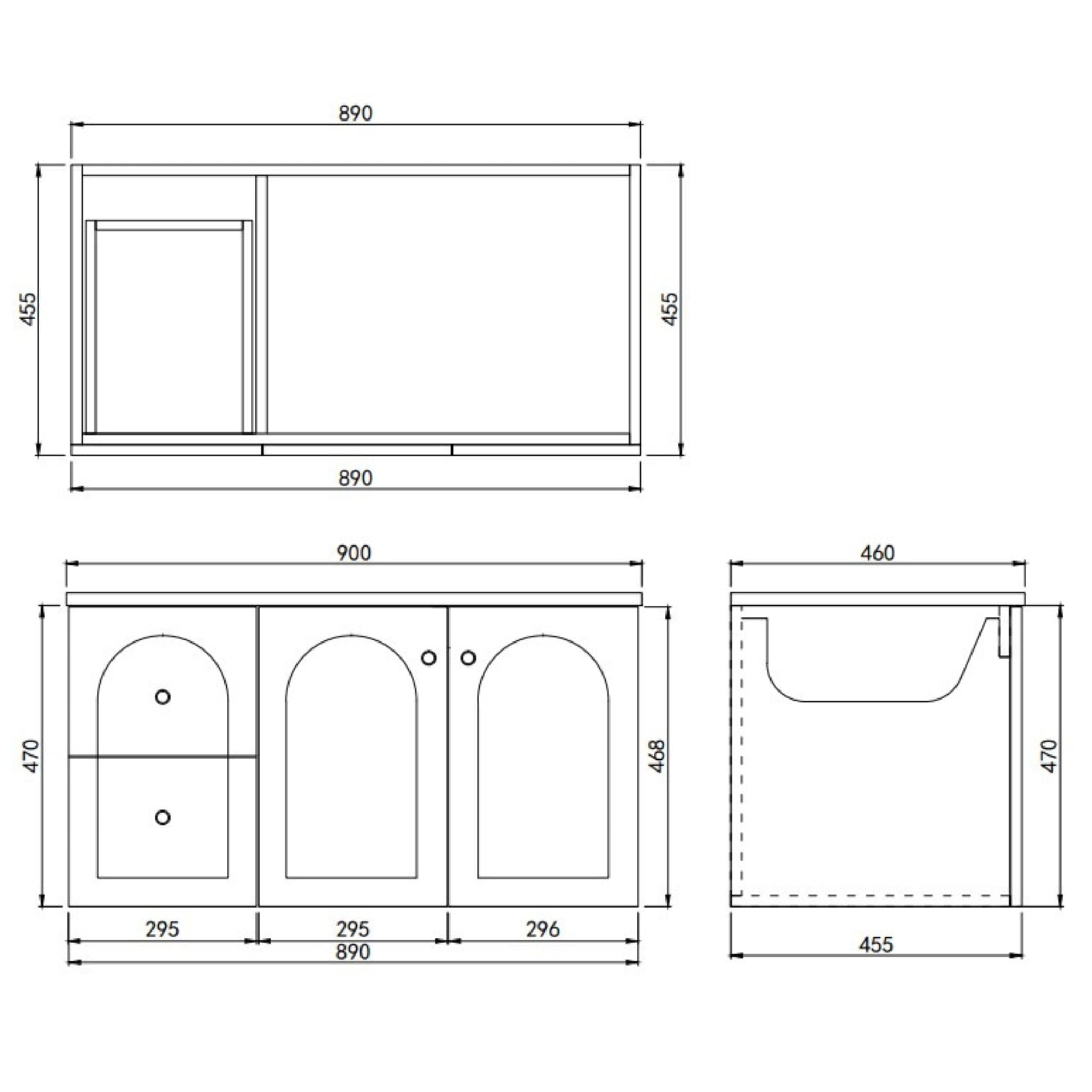 LUKKA CHESTER FEDERATION MATTE BLACK 900MM SINGLE BOWL WALL HUNG VANITY (AVAILABLE IN LEFT HAND DRAWER AND RIGHT HAND DRAWER)