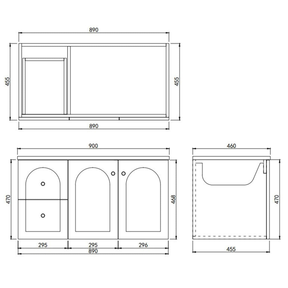 LUKKA CHESTER FEDERATION MATTE BLACK 900MM SINGLE BOWL WALL HUNG VANITY (AVAILABLE IN LEFT HAND DRAWER AND RIGHT HAND DRAWER)