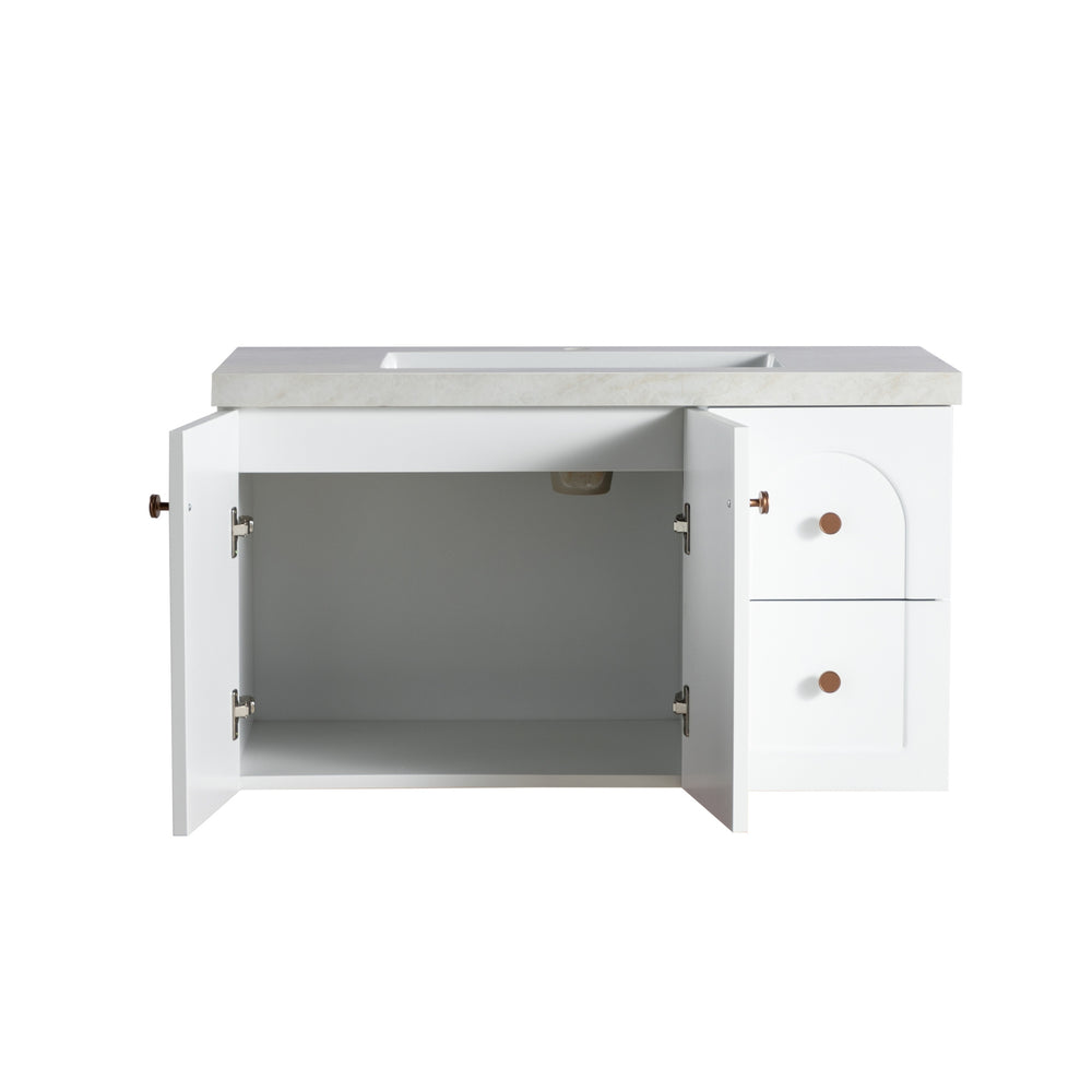 LUKKA CHESTER FEDERATION MATTE WHITE 900MM SINGLE BOWL WALL HUNG VANITY (AVAILABLE IN LEFT HAND DRAWER AND RIGHT HAND DRAWER)