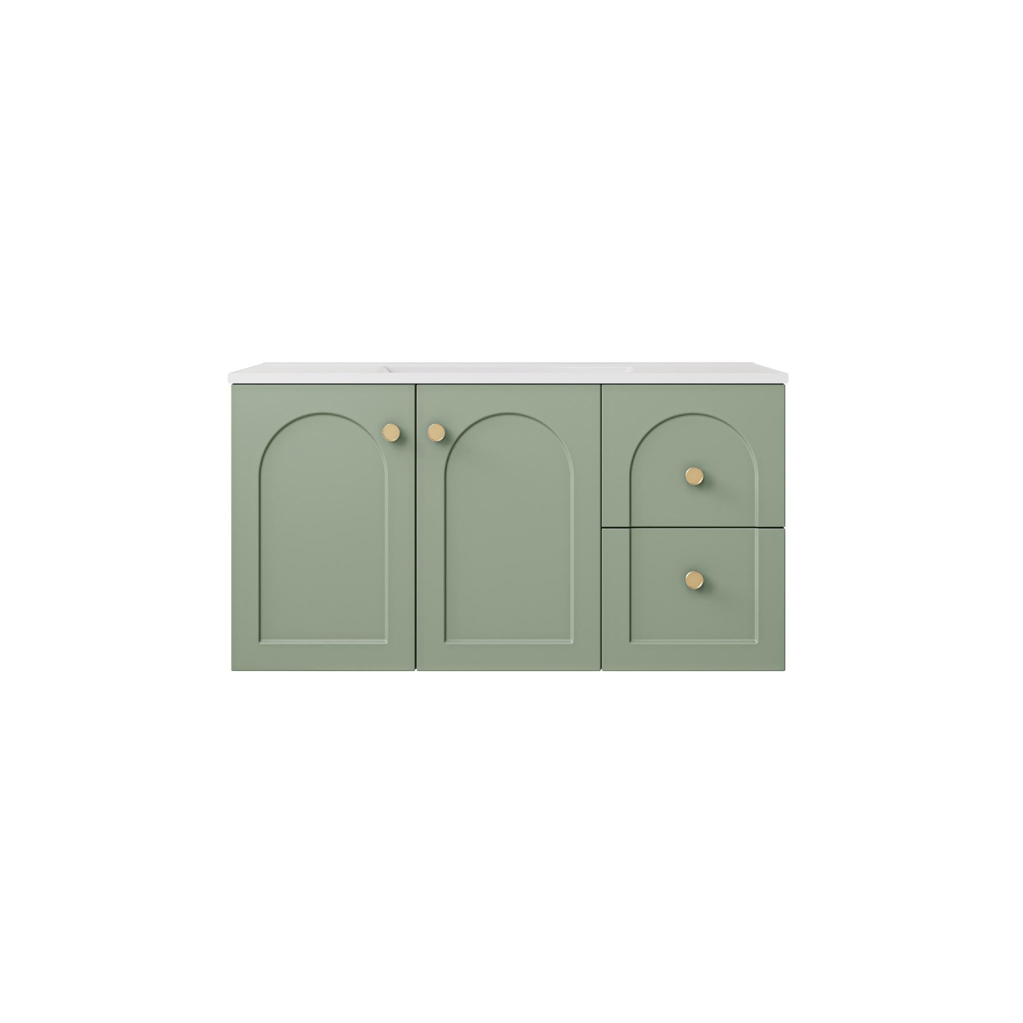 LUKKA CHESTER FEDERATION OLIVE GREEN 900MM SINGLE BOWL WALL HUNG VANITY (AVAILABLE IN LEFT HAND DRAWER AND RIGHT HAND DRAWER)