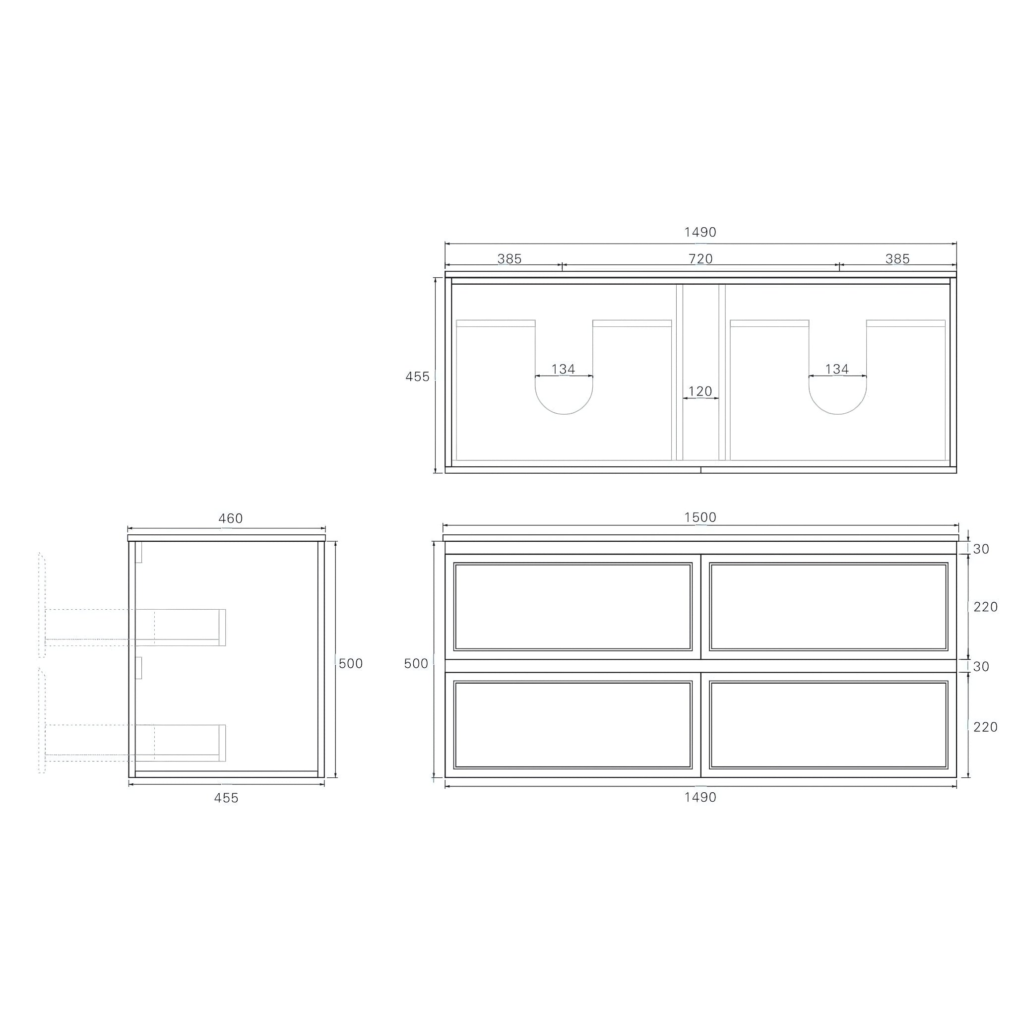 LUKKA HAMILTON MATTE GREY 1500MM DOUBLE BOWL WALL HUNG VANITY