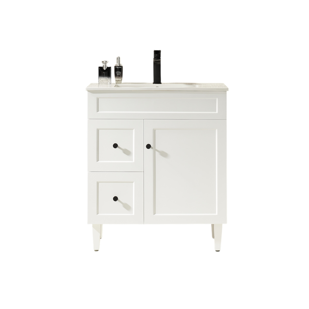 LUKKA HAROLD FEDERATION MATTE WHITE 750MM SINGLE BOWL FLOOR STANDING VANITY (AVAILABLE IN LEFT AND RIGHT HAND DRAWER)