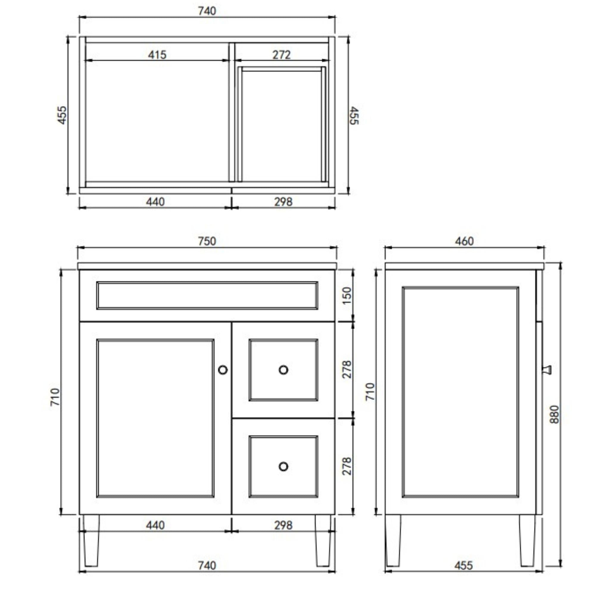 LUKKA HAROLD FEDERATION MATTE WHITE 750MM SINGLE BOWL FLOOR STANDING VANITY (AVAILABLE IN LEFT AND RIGHT HAND DRAWER)