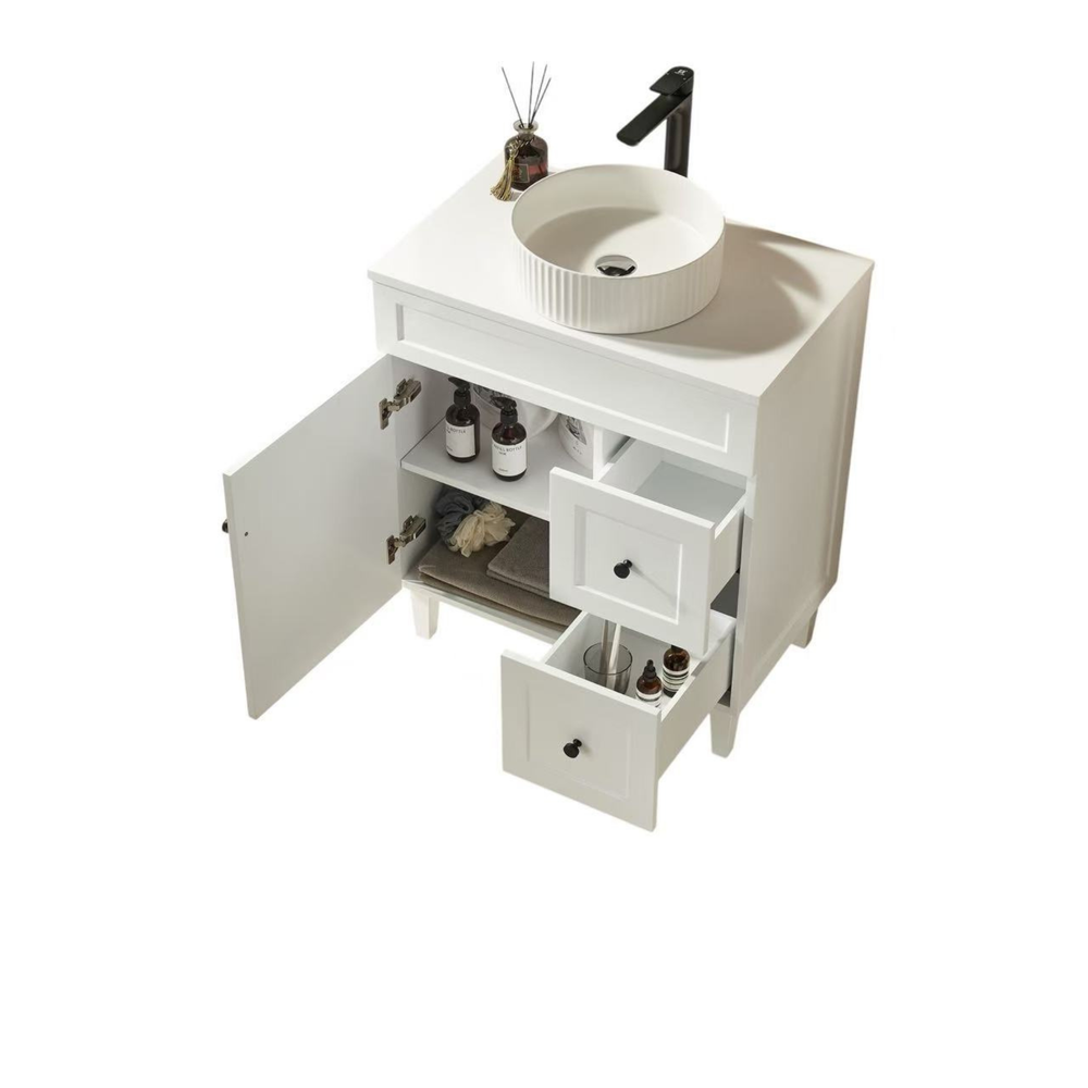 LUKKA HAROLD FEDERATION MATTE WHITE 750MM SINGLE BOWL FLOOR STANDING VANITY (AVAILABLE IN LEFT AND RIGHT HAND DRAWER)