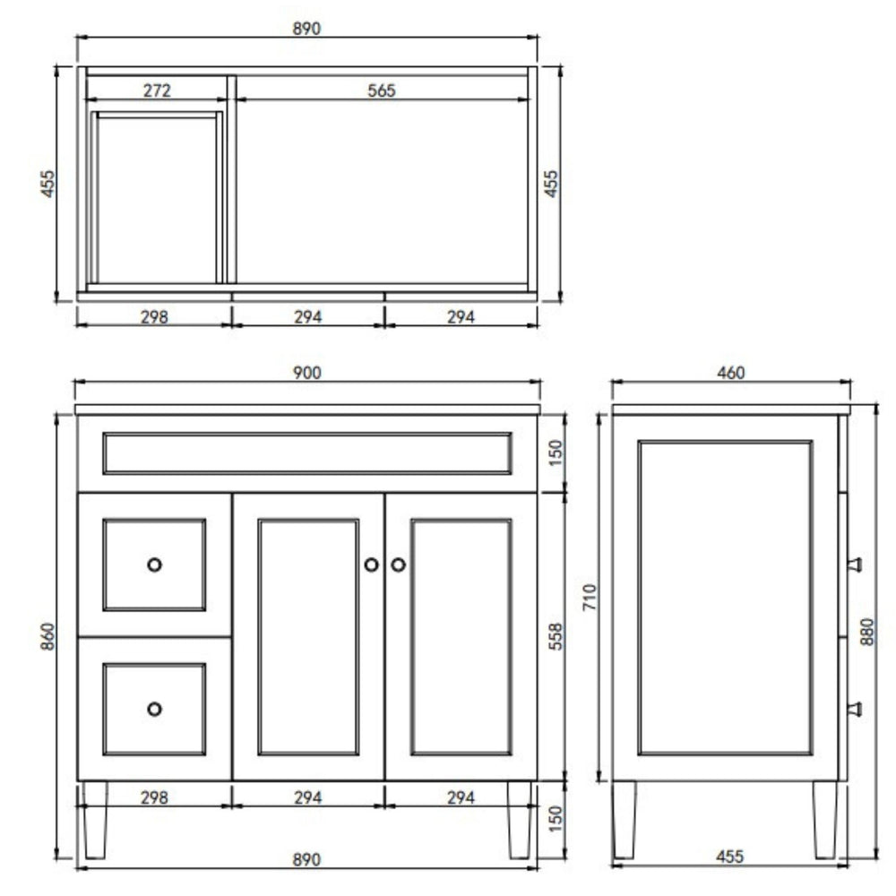 LUKKA HAROLD FEDERATION MATTE WHITE 900MM SINGLE BOWL FLOOR STANDING VANITY (AVAILABLE IN LEFT AND RIGHT HAND DRAWER)