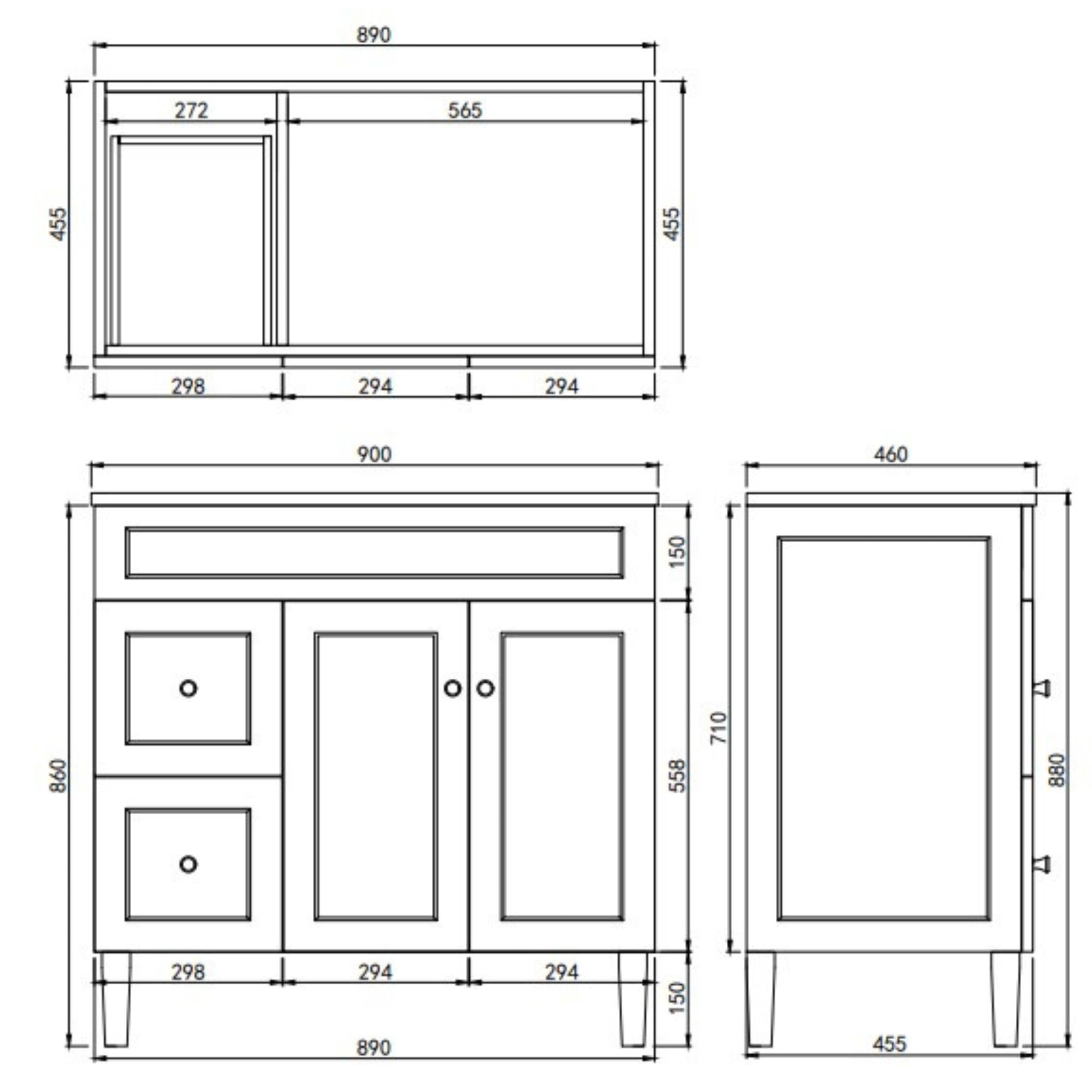 LUKKA HAROLD FEDERATION MATTE WHITE 900MM SINGLE BOWL FLOOR STANDING VANITY (AVAILABLE IN LEFT AND RIGHT HAND DRAWER)
