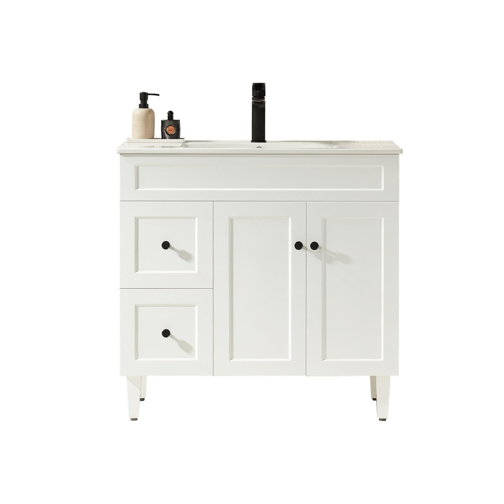 LUKKA HAROLD FEDERATION MATTE WHITE 900MM SINGLE BOWL FLOOR STANDING VANITY (AVAILABLE IN LEFT AND RIGHT HAND DRAWER)