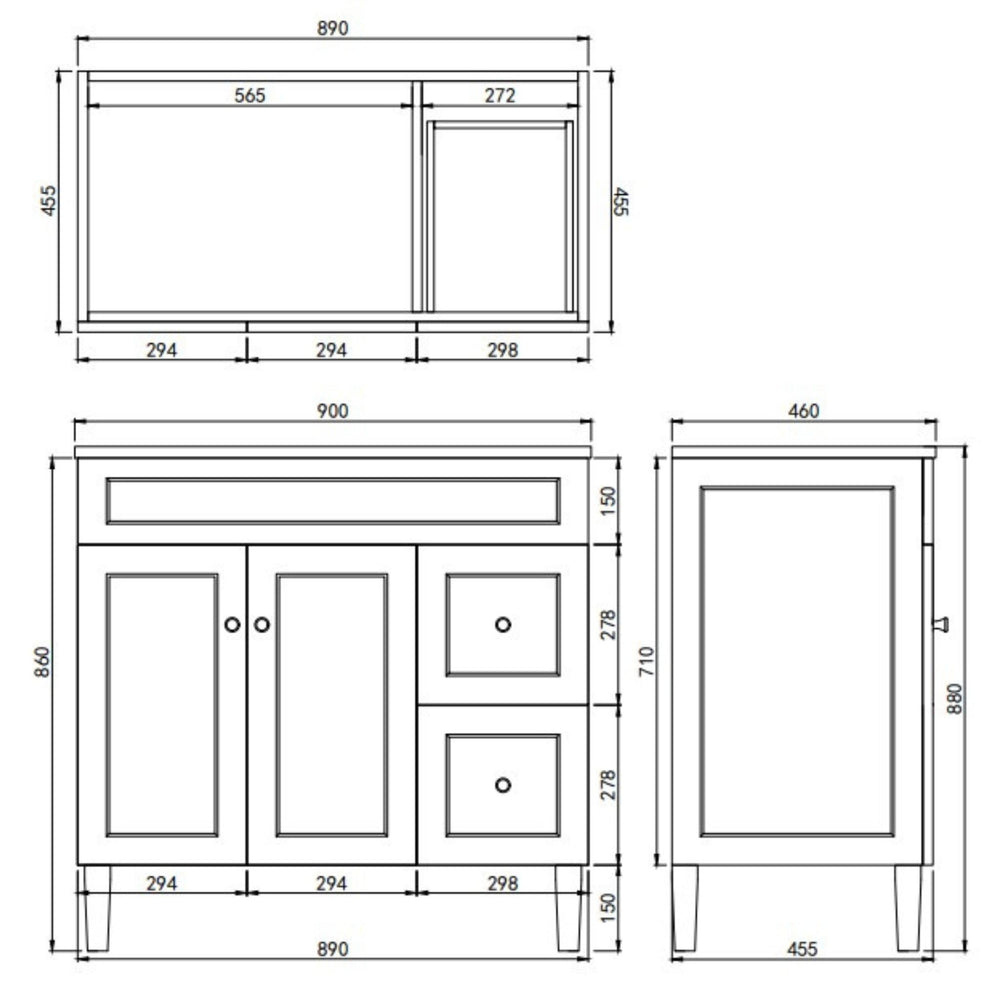 LUKKA HAROLD FEDERATION MATTE WHITE 900MM SINGLE BOWL FLOOR STANDING VANITY (AVAILABLE IN LEFT AND RIGHT HAND DRAWER)