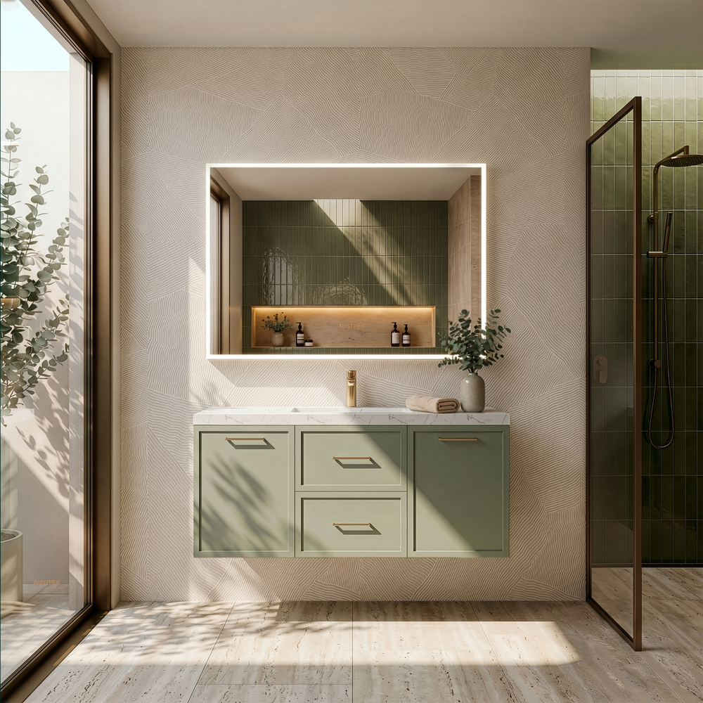 LUKKA KINGSLEY FEDERATION OLIVE GREEN 1200MM SINGLE BOWL WALL HUNG VANITY