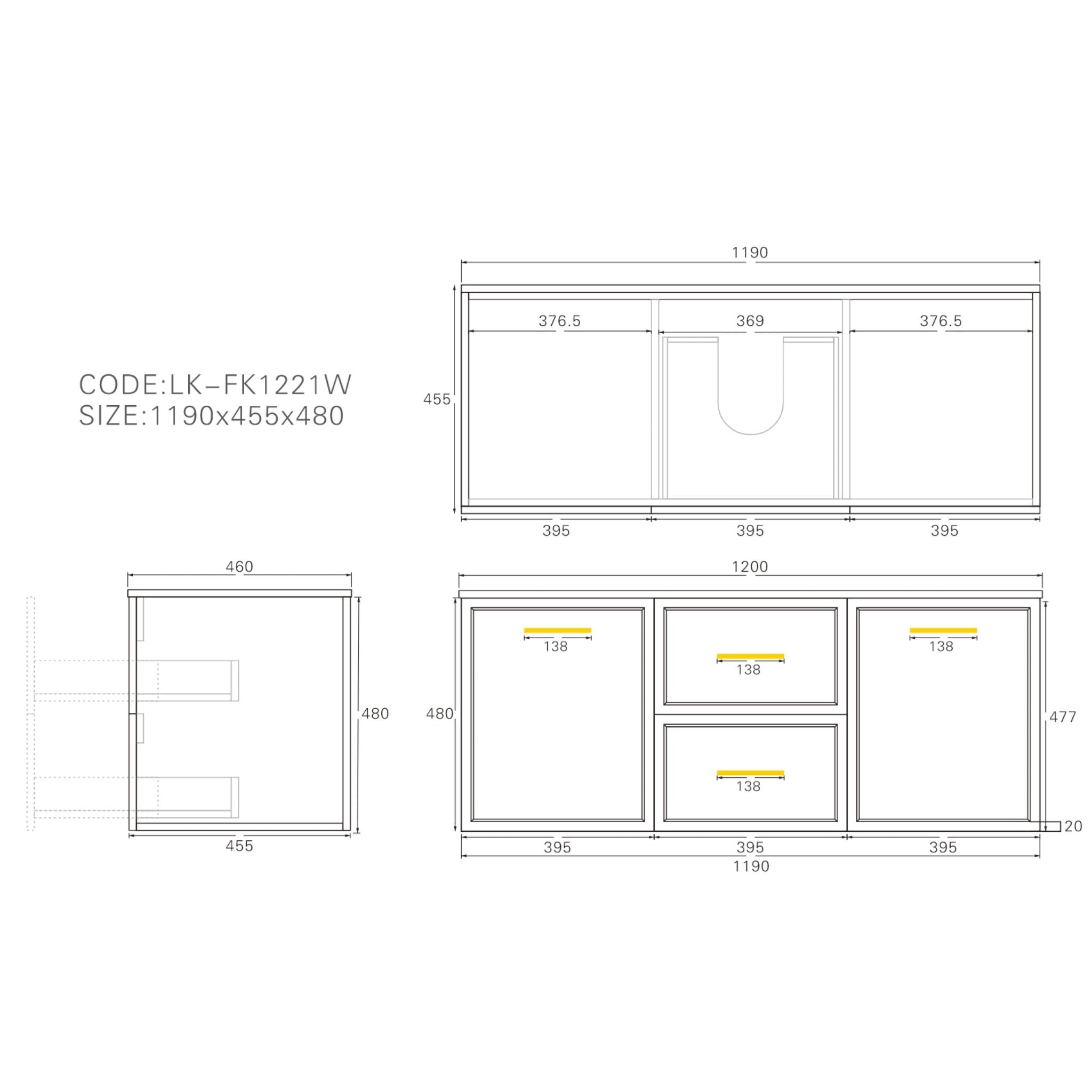 LUKKA KINGSLEY FEDERATION MATTE BLACK 1200MM SINGLE BOWL WALL HUNG VANITY