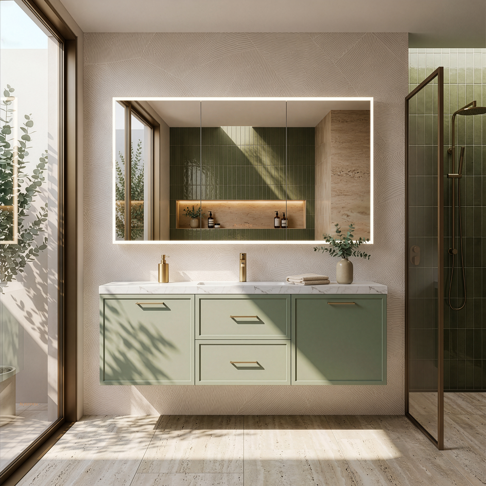 LUKKA KINGSLEY FEDERATION OLIVE GREEN 1500MM SINGLE BOWL WALL HUNG VANITY