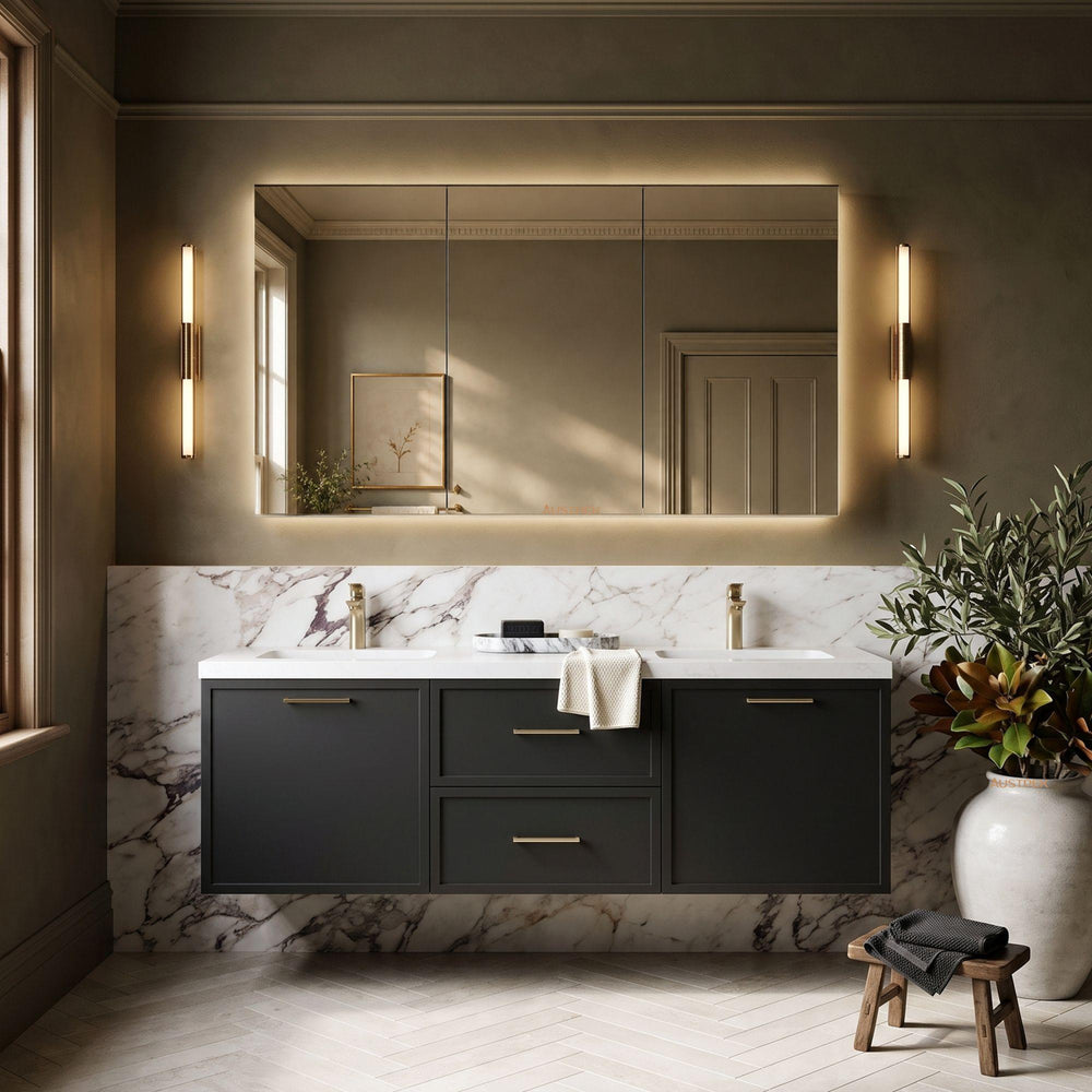 LUKKA KINGSLEY FEDERATION MATTE BLACK 1500MM DOUBLE BOWL WALL HUNG VANITY