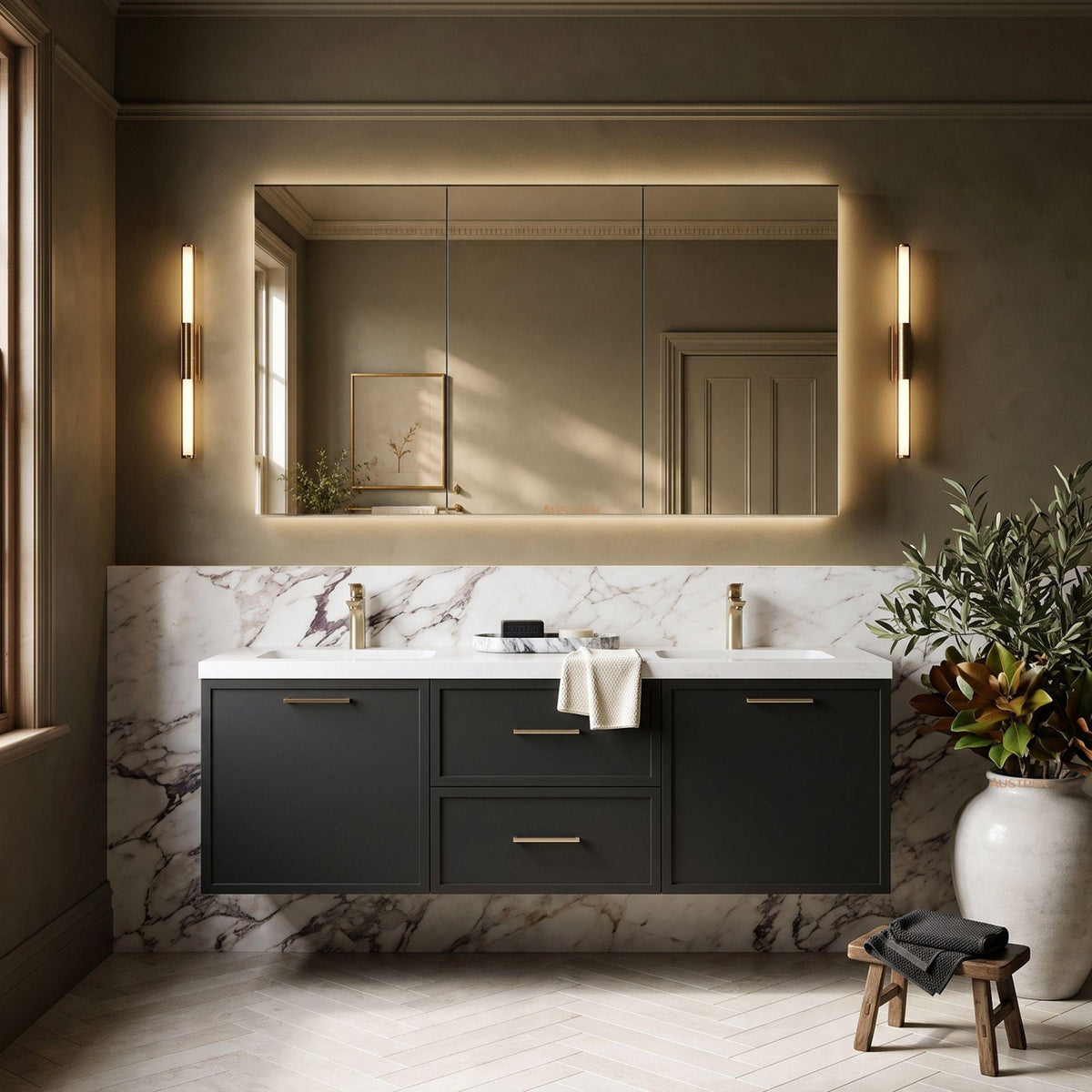LUKKA KINGSLEY FEDERATION MATTE BLACK 1500MM DOUBLE BOWL WALL HUNG VANITY