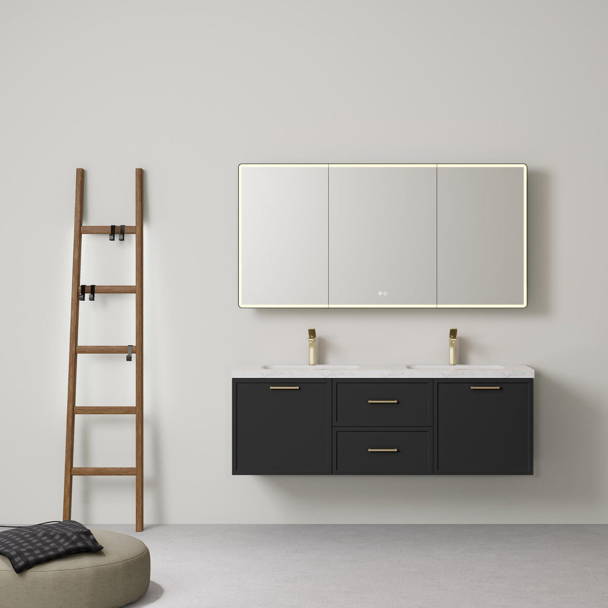 LUKKA KINGSLEY FEDERATION MATTE BLACK 1500MM DOUBLE BOWL WALL HUNG VANITY